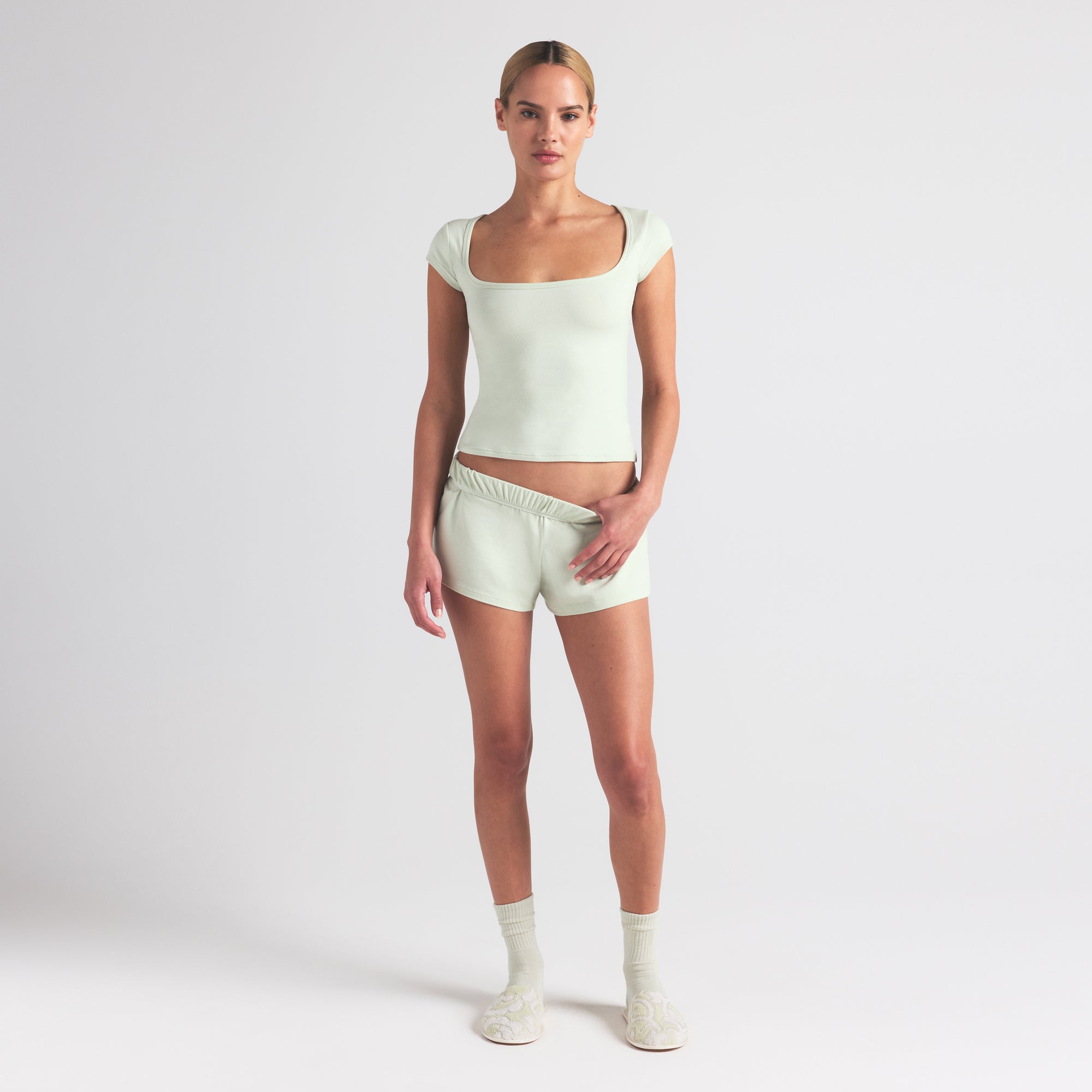 COTTON JERSEY SCOOP NECK T-SHIRT | SPEARMINT - Image 2