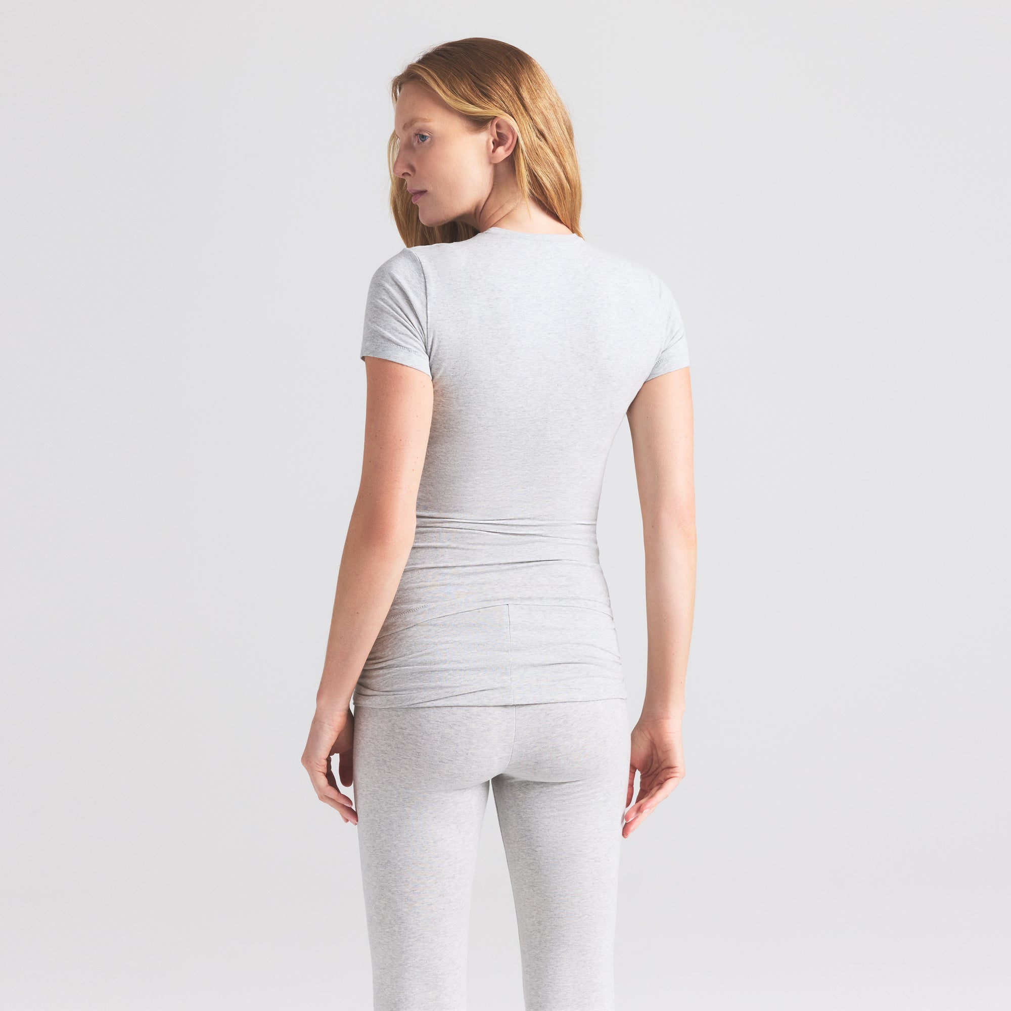 COTTON JERSEY MATERNITY T-SHIRT | LIGHT HEATHER GREY - Image 3