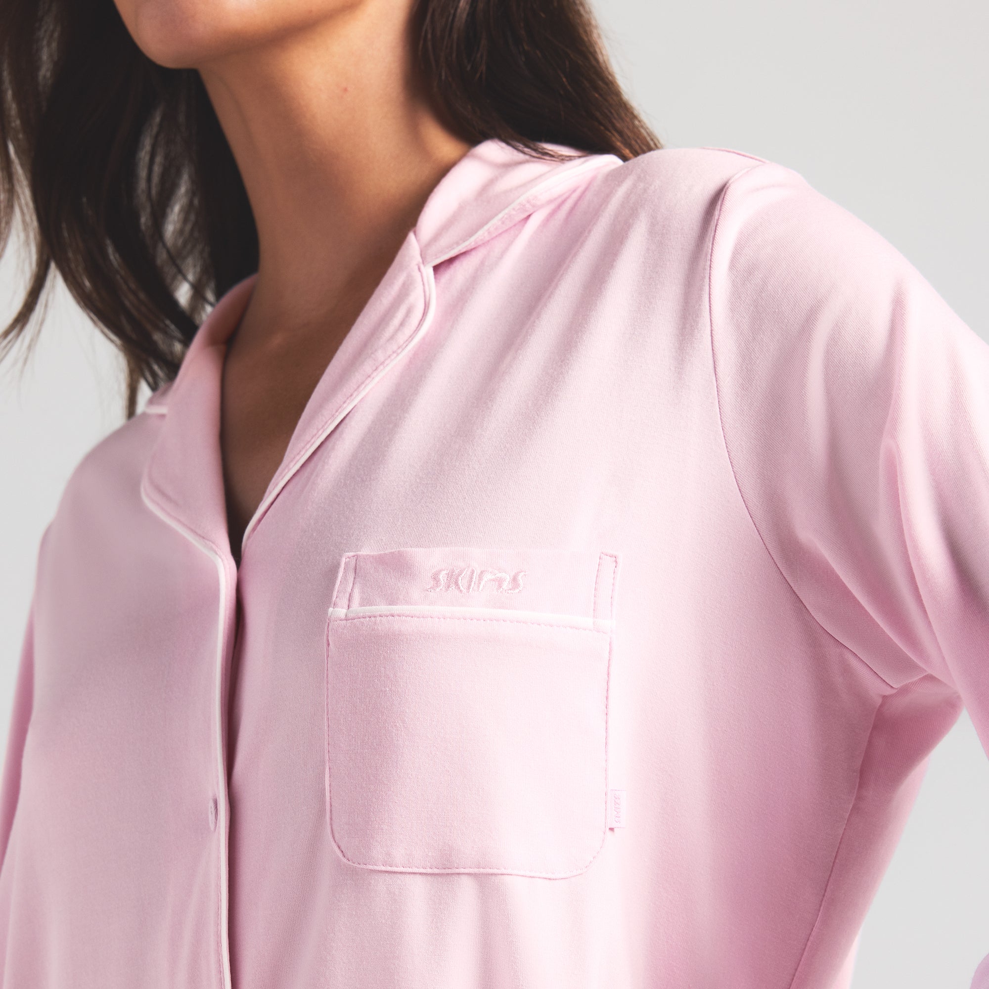 SKIMS SLEEP LONG SLEEVE BUTTON UP SET | CHERRY BLOSSOM CONTRAST - Image 2