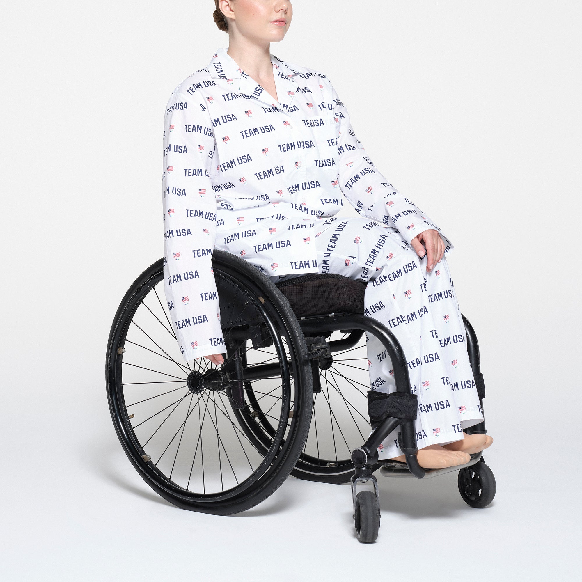 SKIMS FOR TEAM USA COTTON POPLIN SLEEP PARALYMPIC LONG SET | WHITE - Image 2