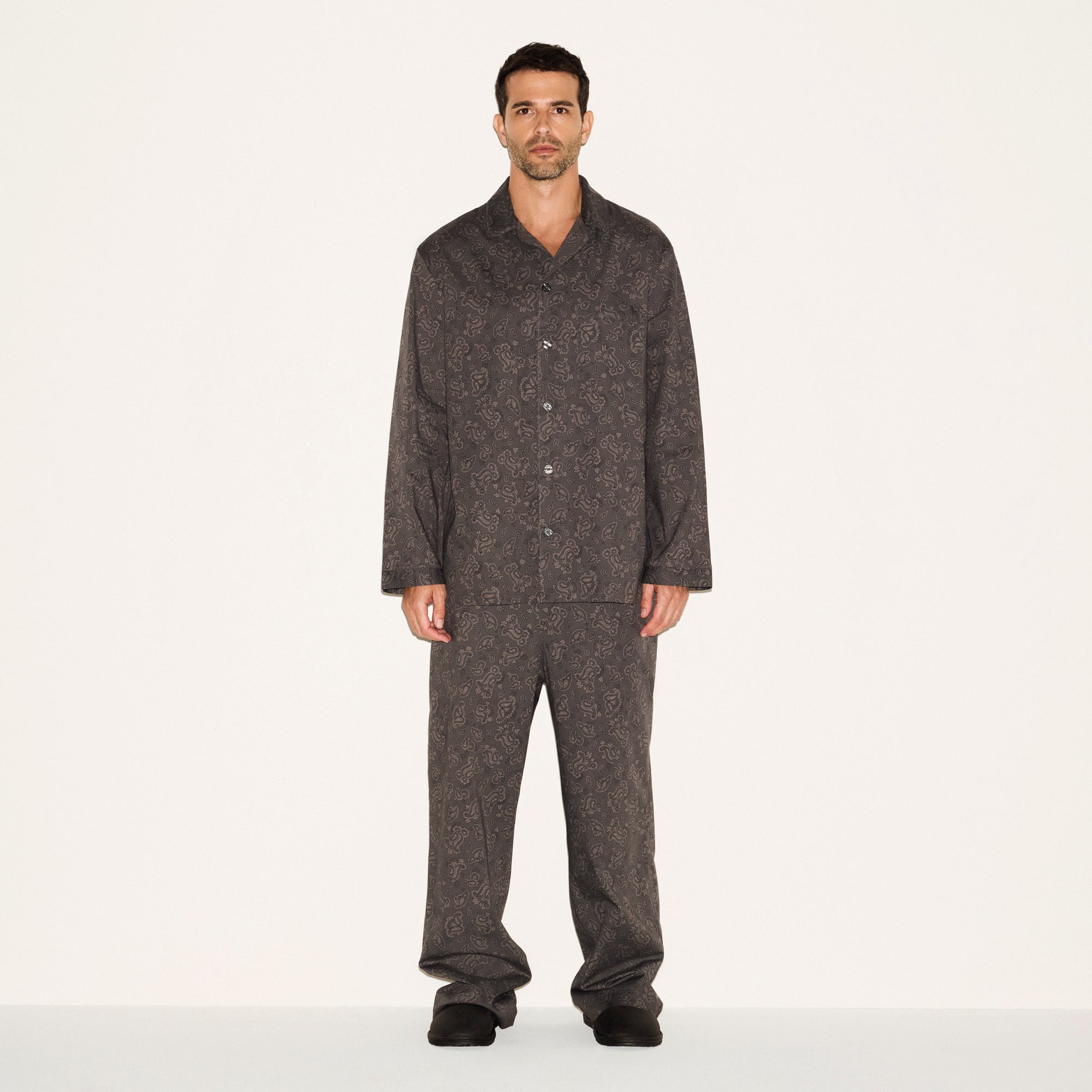 COTTON POPLIN MENS LONG SLEEP SET | ASH PAISLEY PRINT