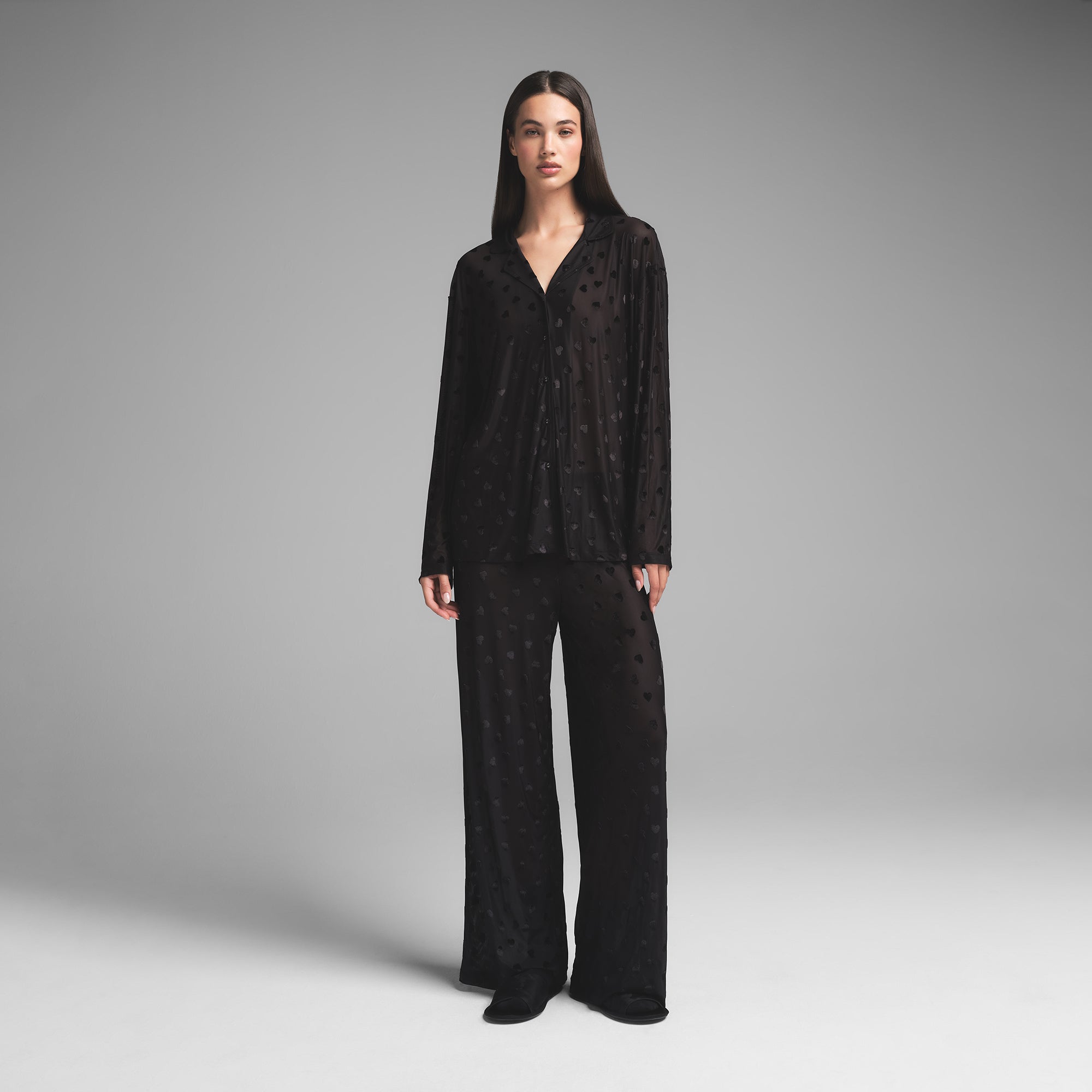 SHEER VELVET LONG SLEEP SET | ONYX