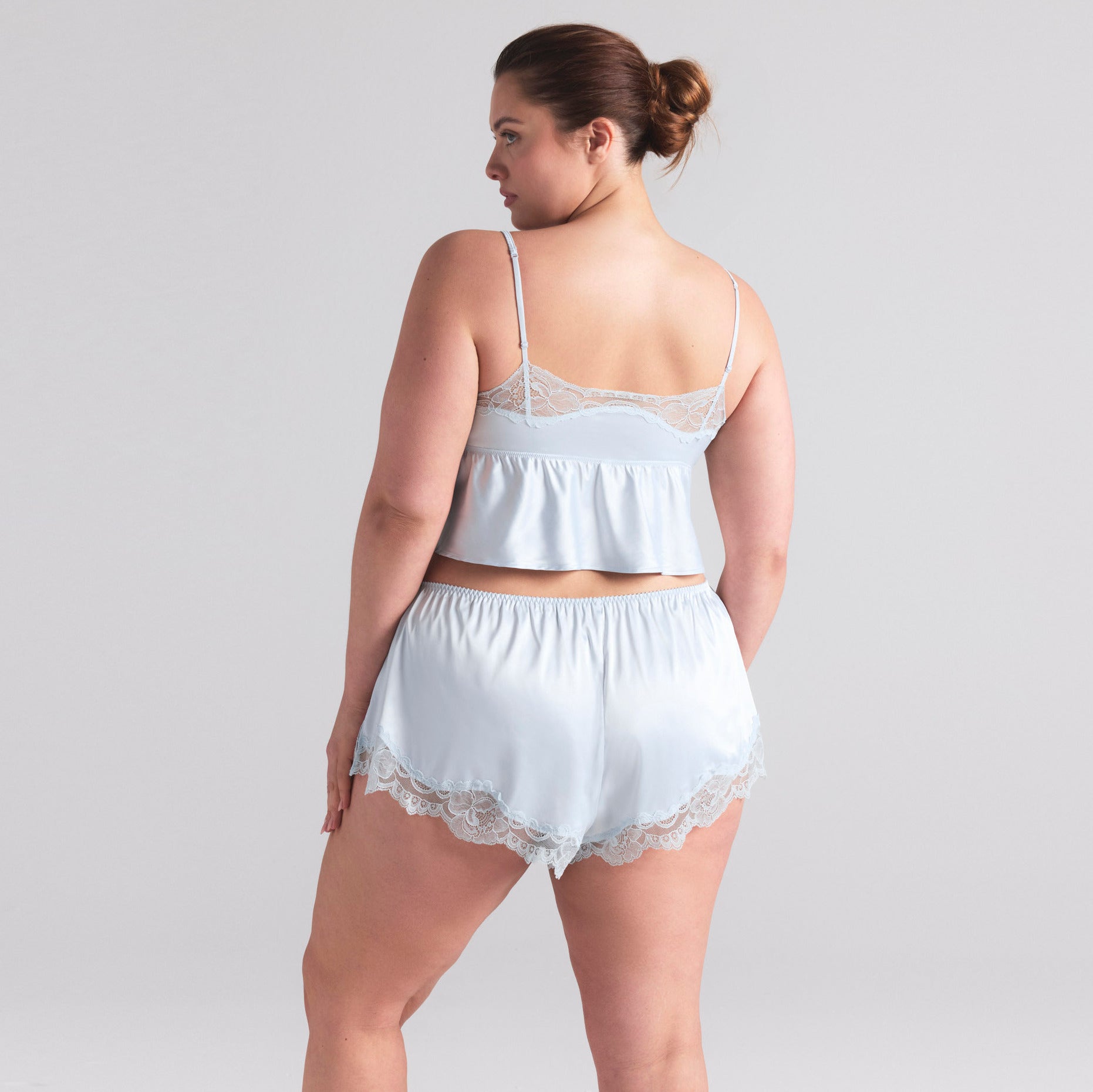 WOVEN SHINE LACE BABYDOLL AND SHORT SET | CLOUD - Image 3