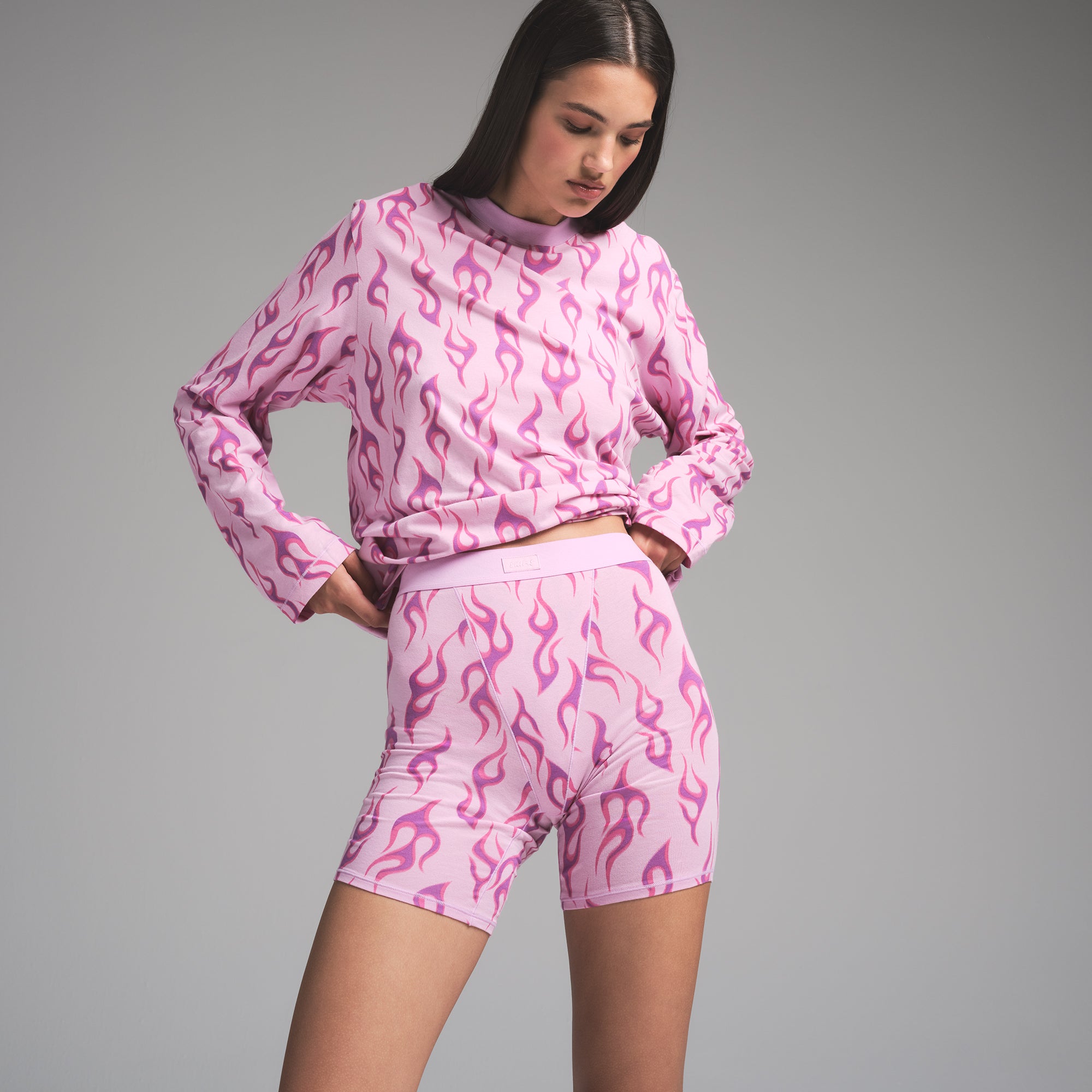 BOYFRIEND LONG SLEEVE T-SHIRT AND BOXER SET | PETAL FLAME PRINT