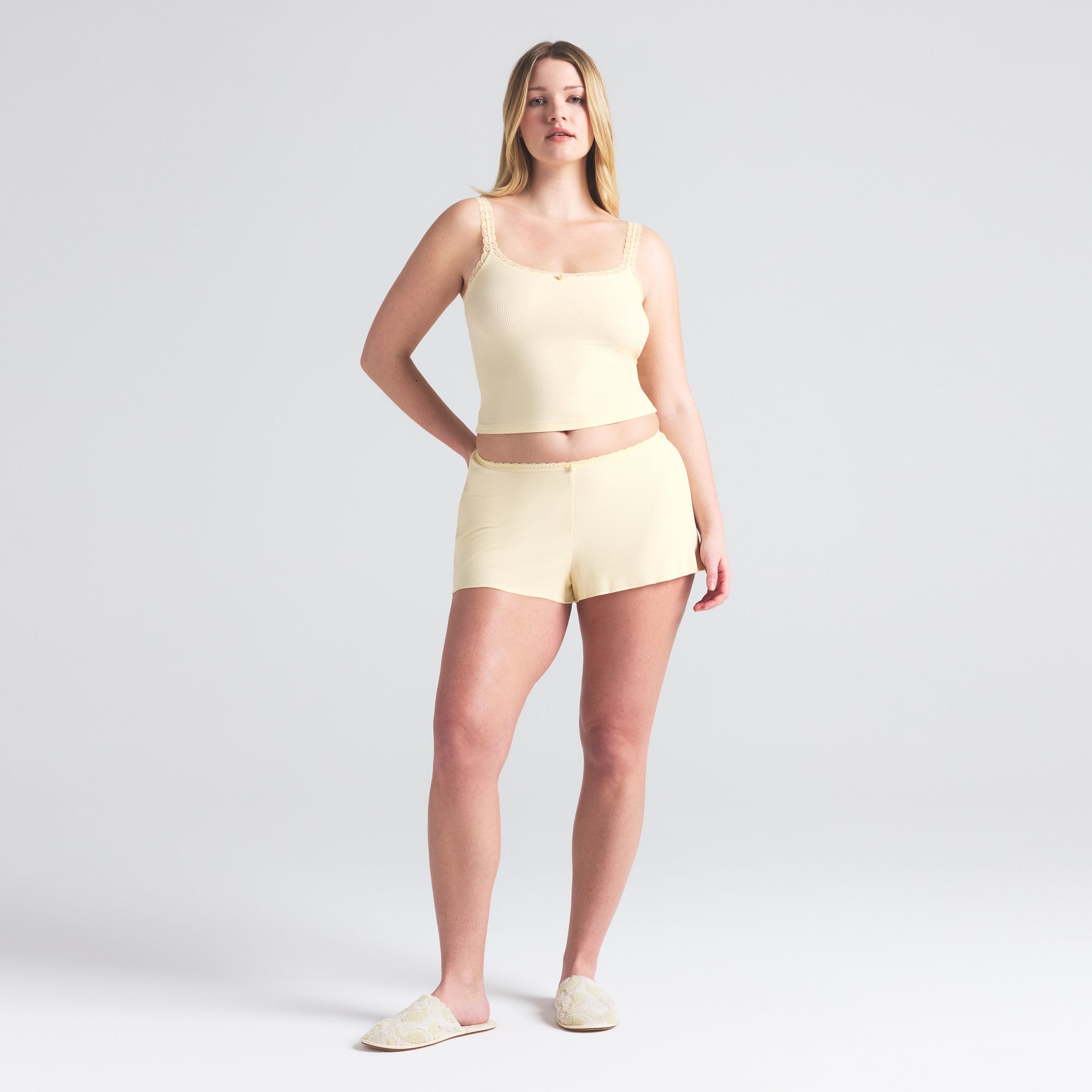 SOFT LOUNGE LACE CAMI AND SHORT SET | BUTTER