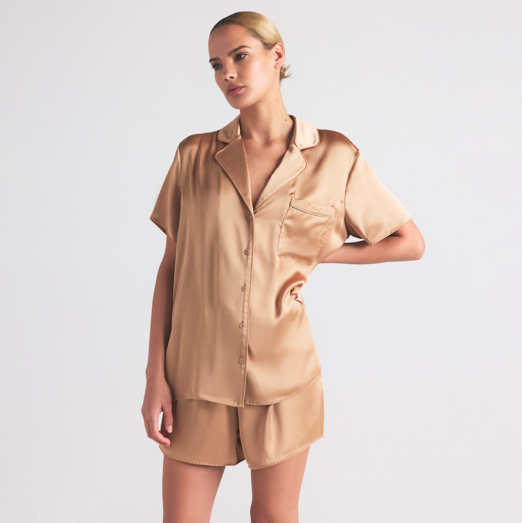 WOVEN SHINE SHORT SLEEP SET | HONEY