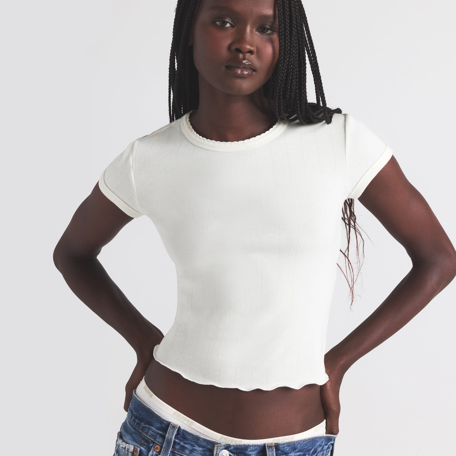 DROP NEEDLE POINTELLE BABY TEE | MARBLE - Image 4