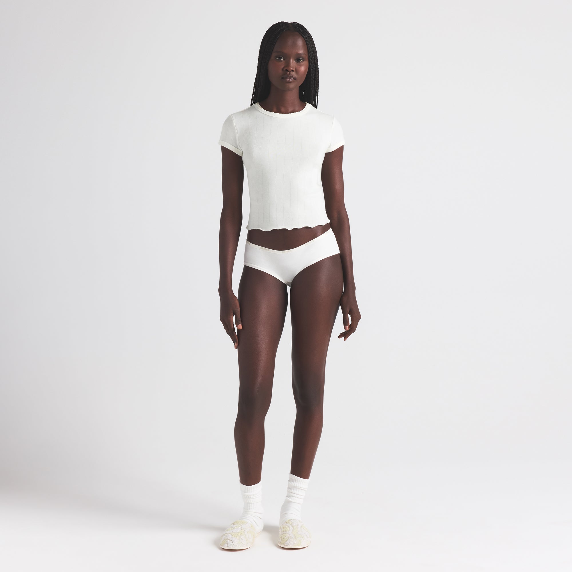 DROP NEEDLE POINTELLE BABY TEE | MARBLE