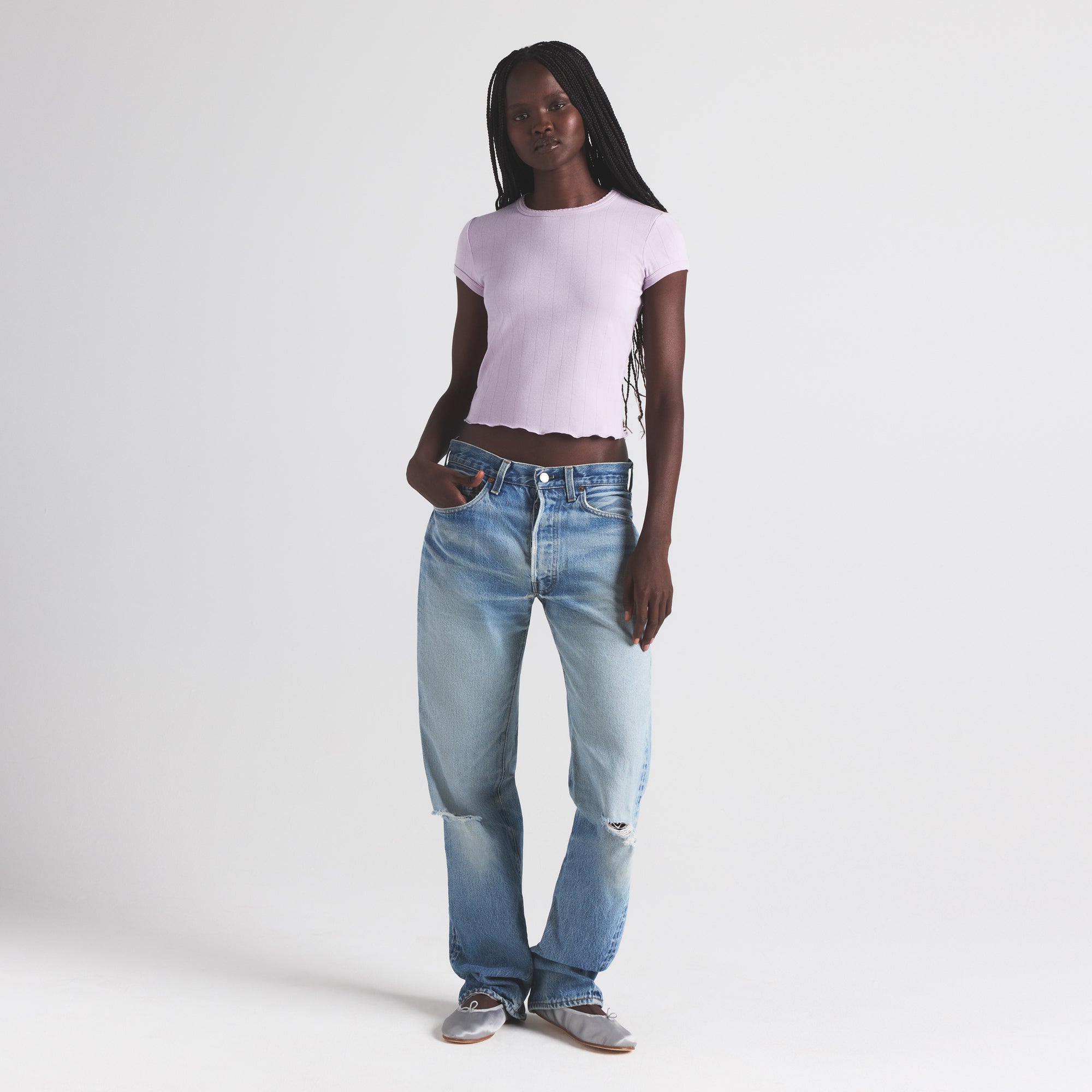 DROP NEEDLE POINTELLE BABY TEE | WISTERIA