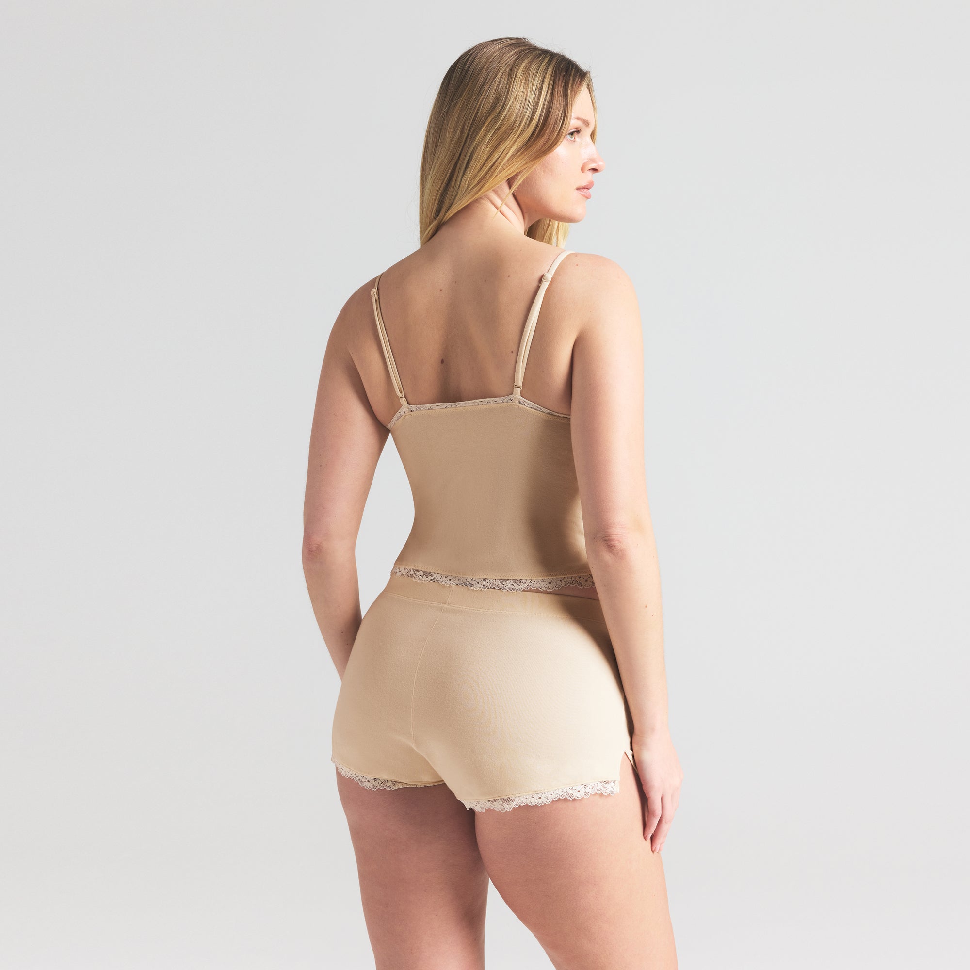 COTTON JERSEY LACE CAMI AND SHORT SET | BUTTER - Image 2