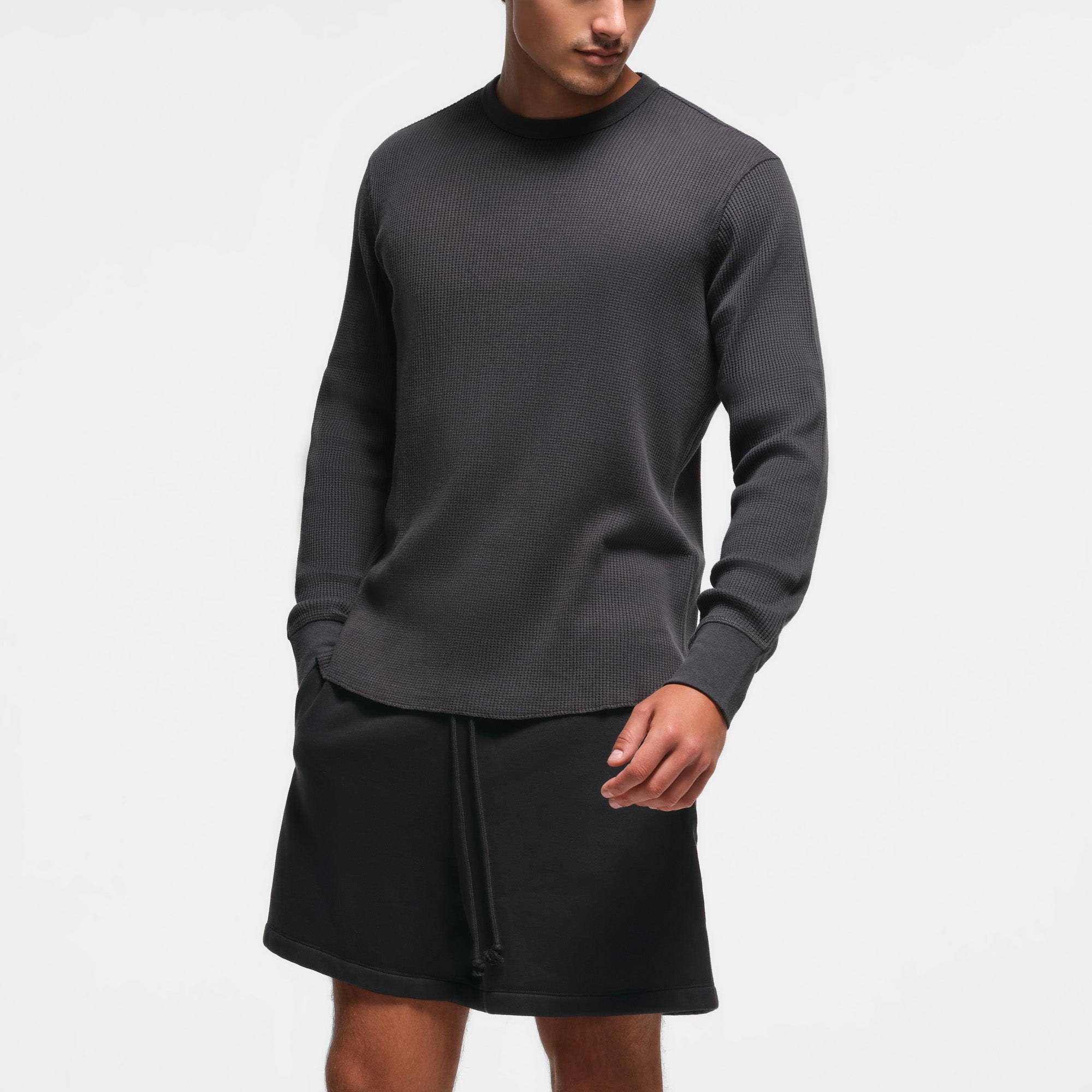 WAFFLE MENS LONG SLEEVE T-SHIRT | ASH - Image 3