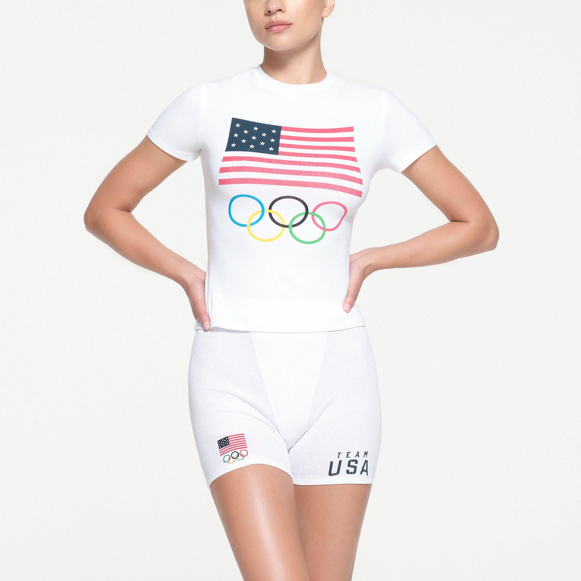 SKIMS FOR TEAM USA COTTON JERSEY OLYMPIC T-SHIRT | WHITE