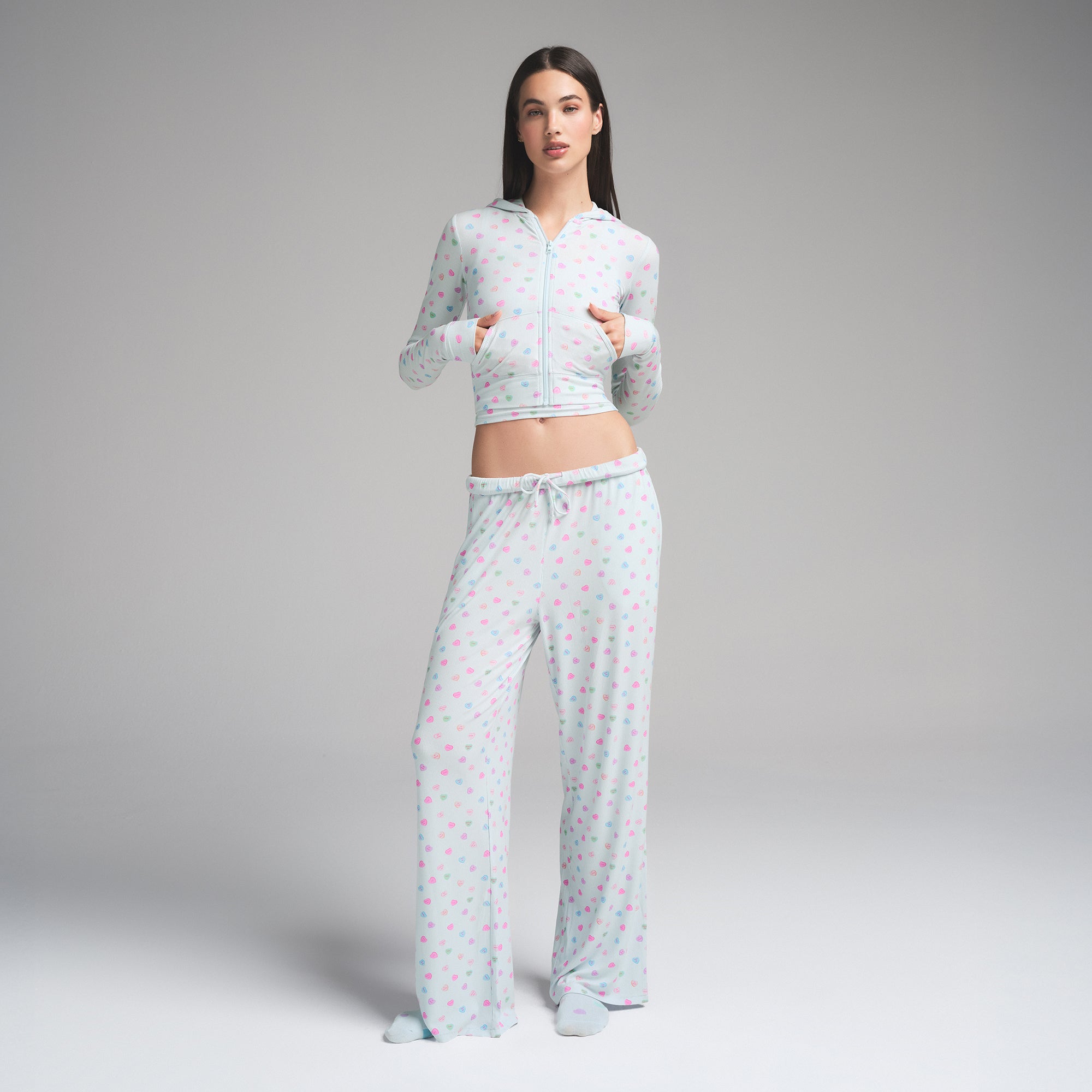 SOFT LOUNGE ZIP UP HOODIE | CLOUD CANDY HEART PRINT - Image 3