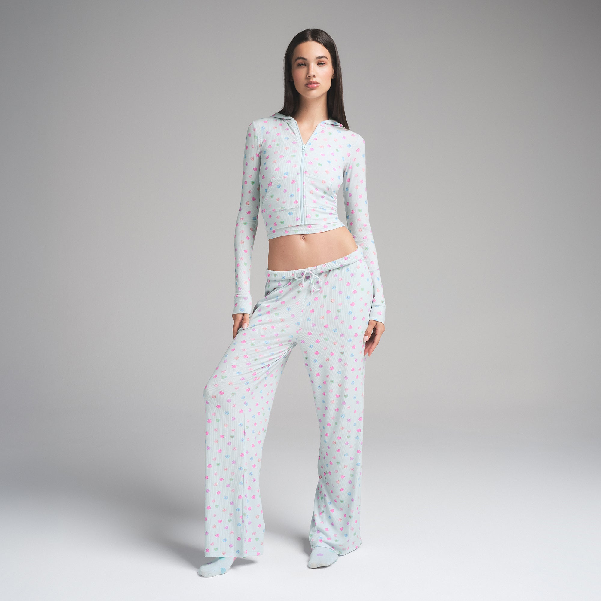 SOFT LOUNGE ZIP UP HOODIE | CLOUD CANDY HEART PRINT - Image 2