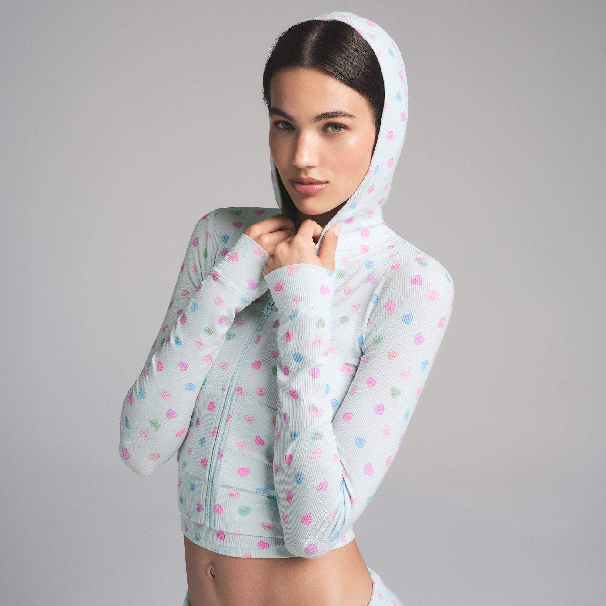 SOFT LOUNGE ZIP UP HOODIE | CLOUD CANDY HEART PRINT