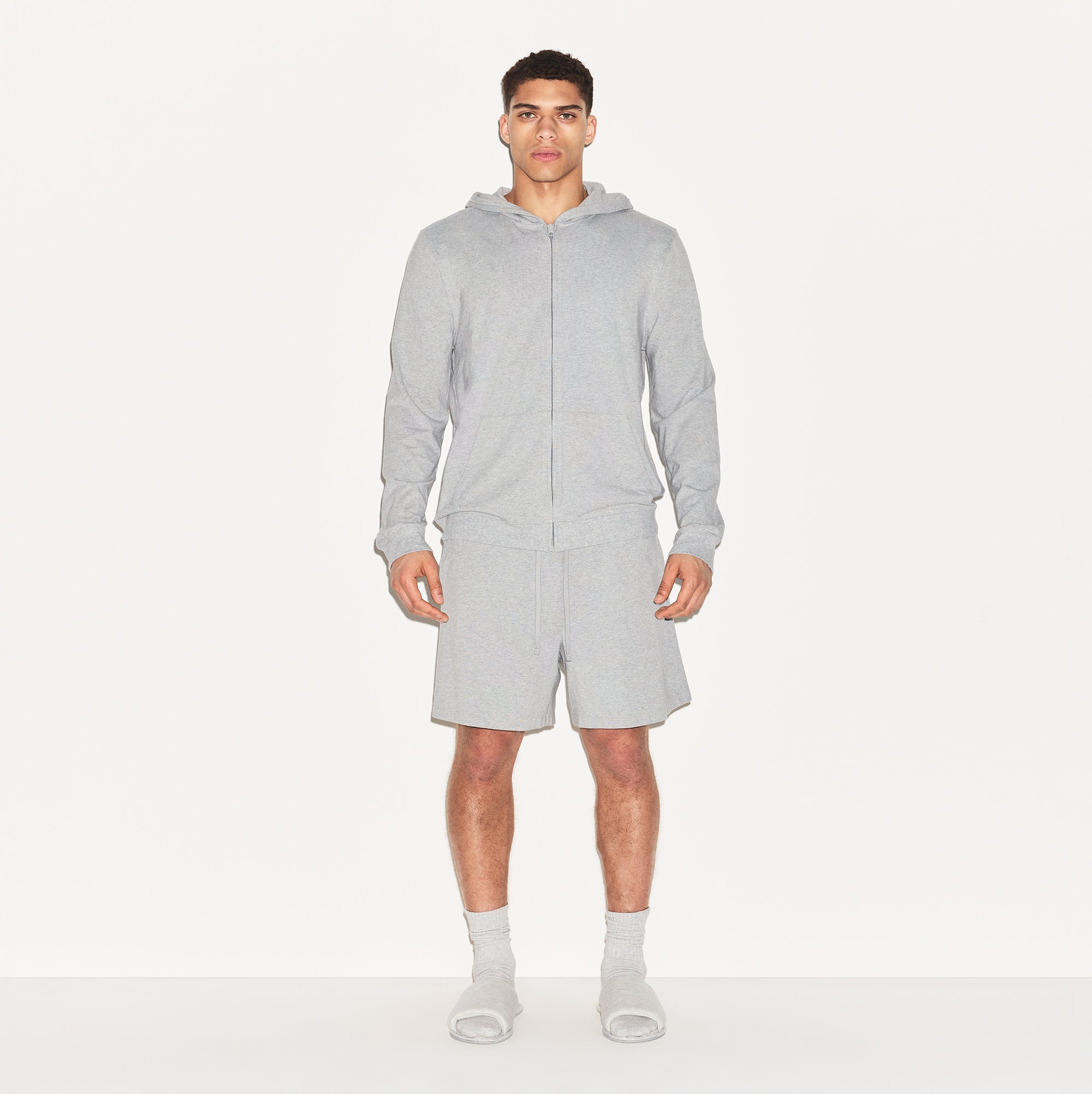 JERSEY LOUNGE MENS ZIP UP HOODIE | HEATHER GREY - Image 3
