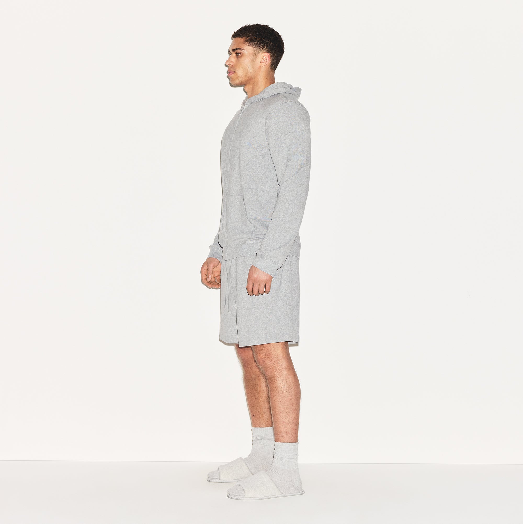 JERSEY LOUNGE MENS ZIP UP HOODIE | HEATHER GREY - Image 5