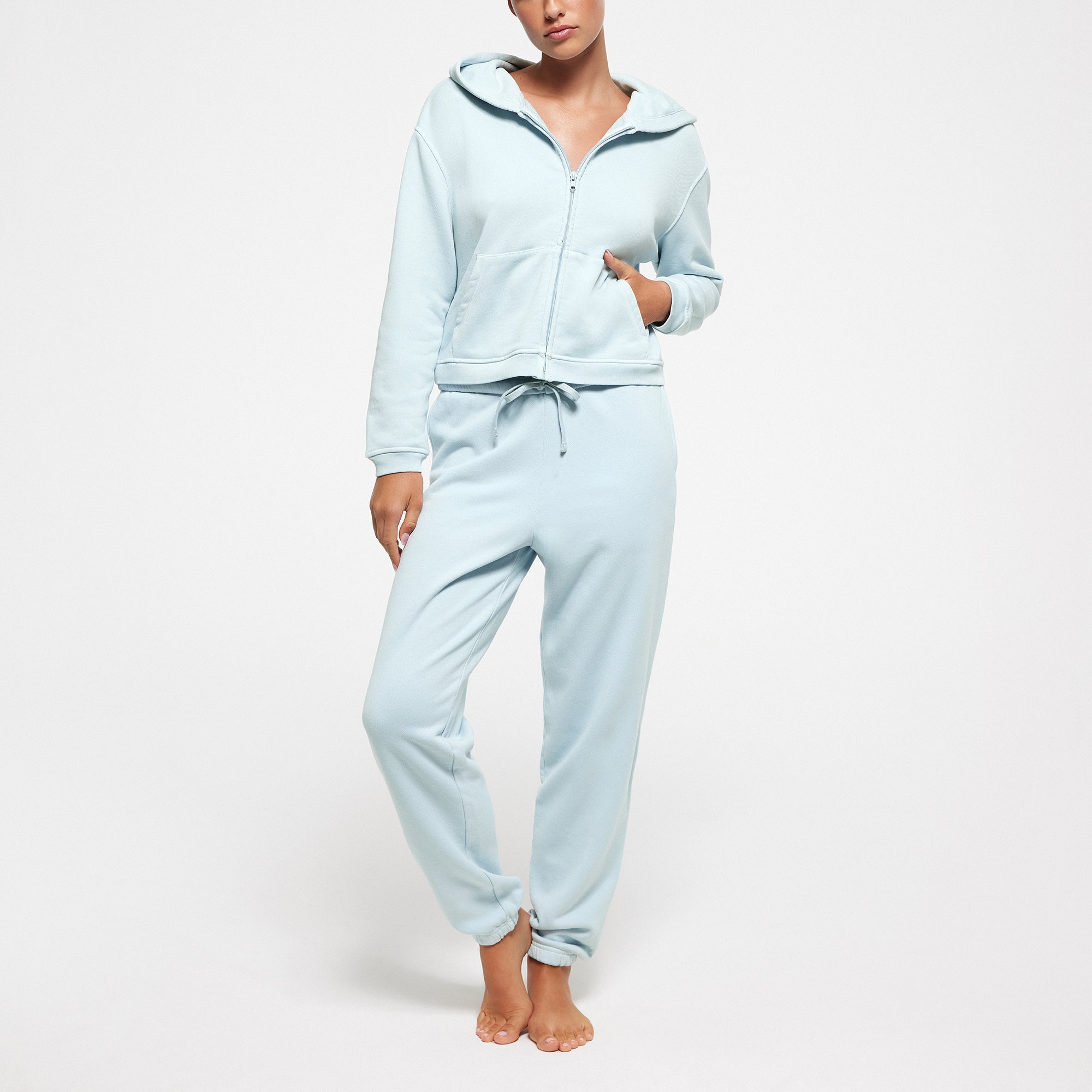 FRENCH TERRY SHRUNKEN ZIP UP HOODIE | OPAL