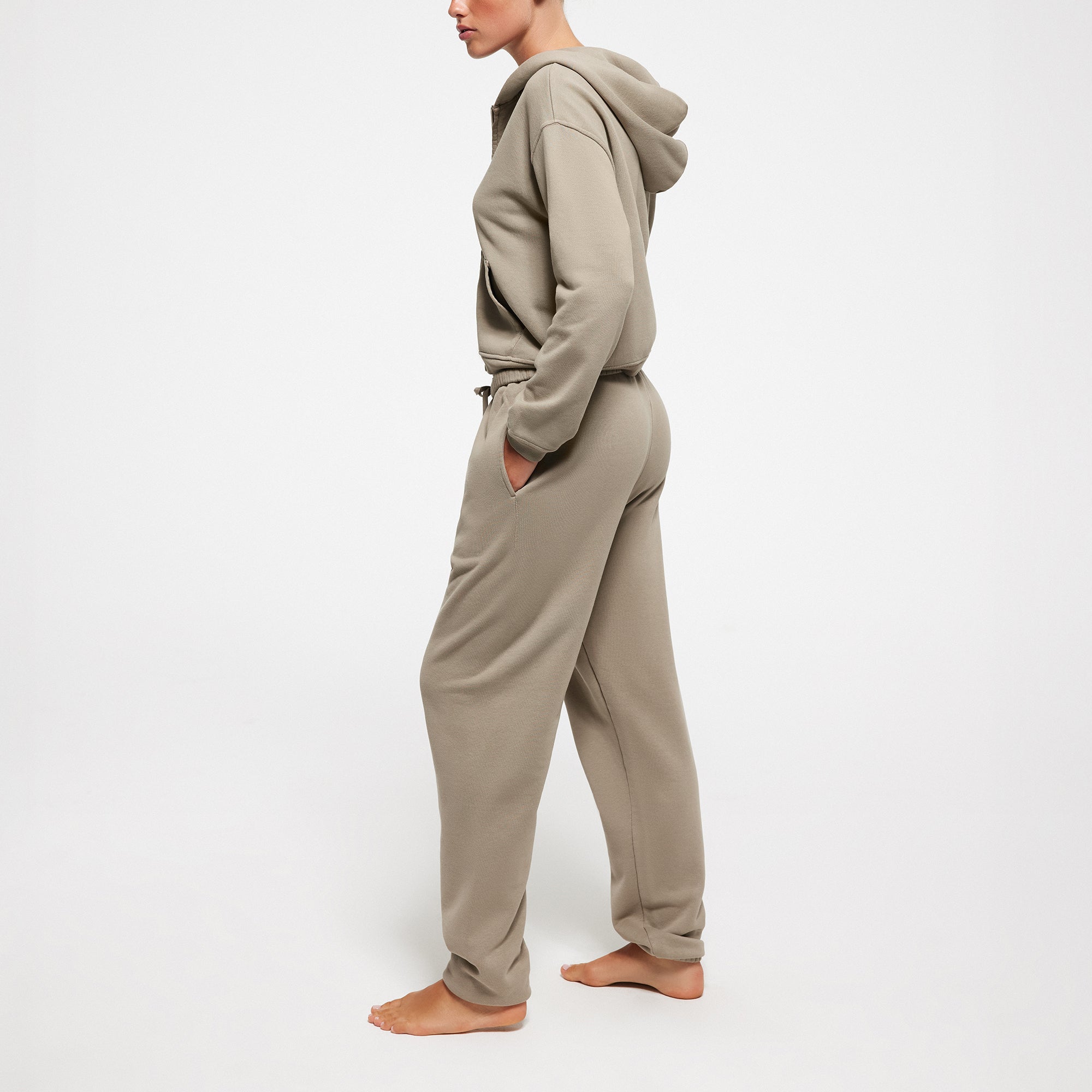 FRENCH TERRY SHRUNKEN ZIP UP HOODIE | TAUPE - Image 2