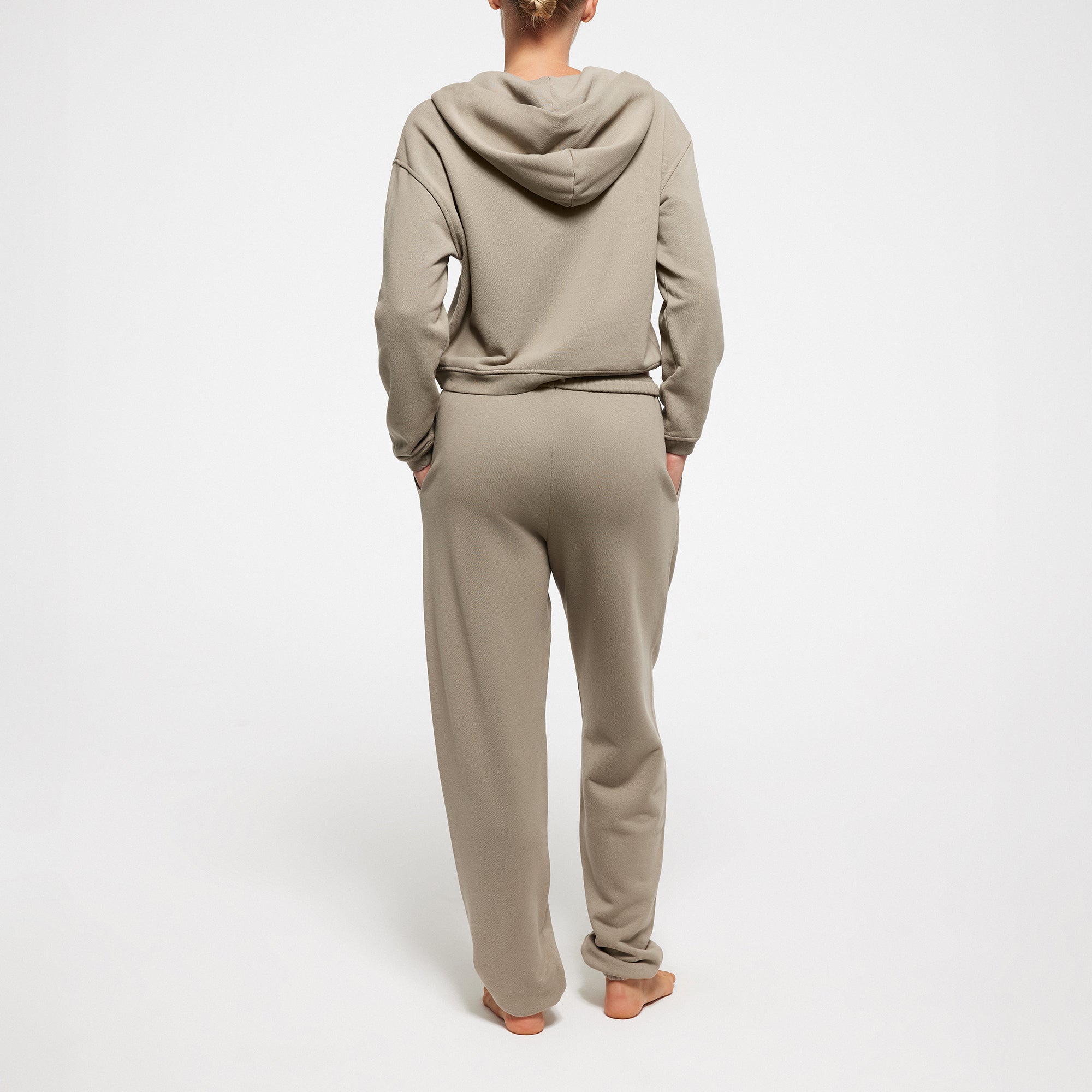 FRENCH TERRY SHRUNKEN ZIP UP HOODIE | TAUPE - Image 3