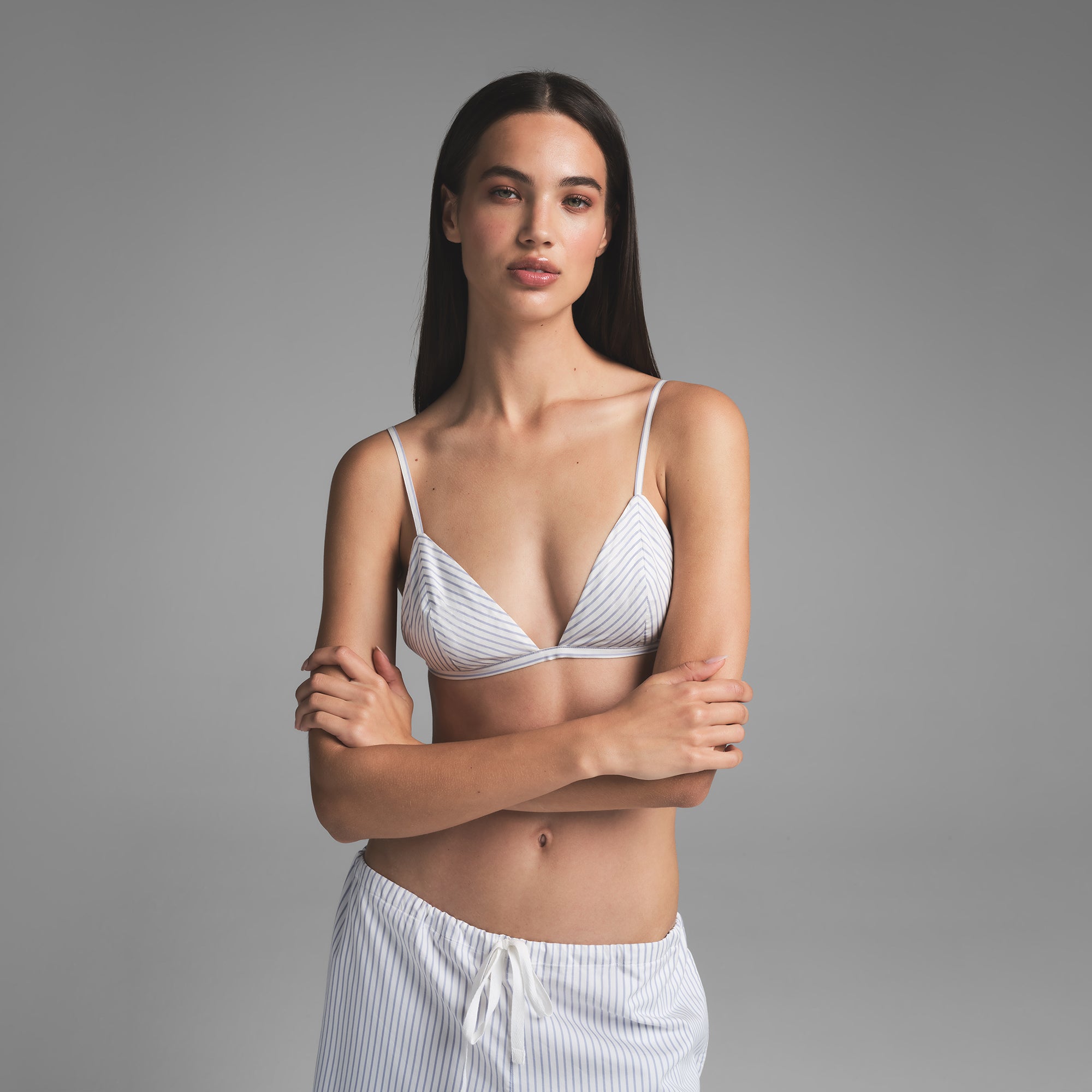 COTTON POPLIN TRIANGLE BRALETTE | ZEN BLUE STRIPE