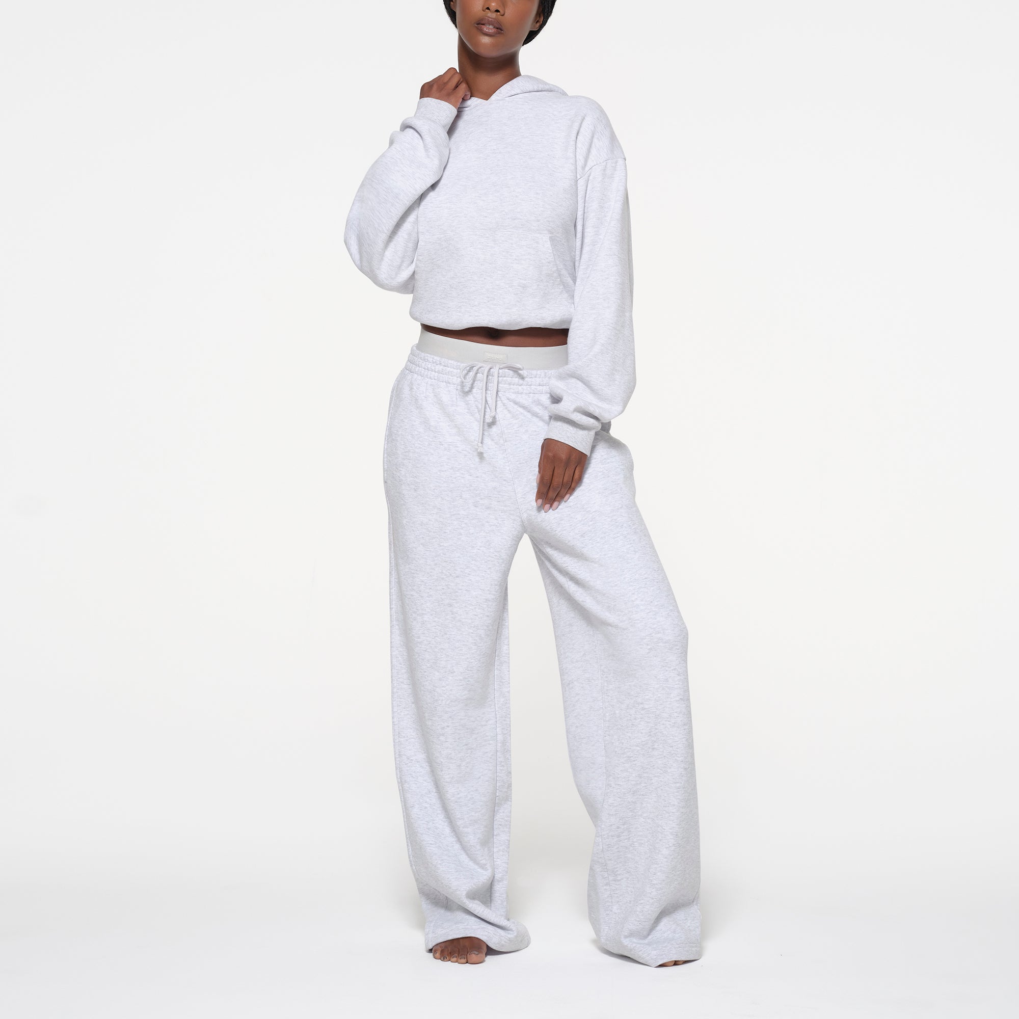 COTTON FLEECE OVERSIZED DOUBLE WAISTBAND PANT | LIGHT HEATHER GREY