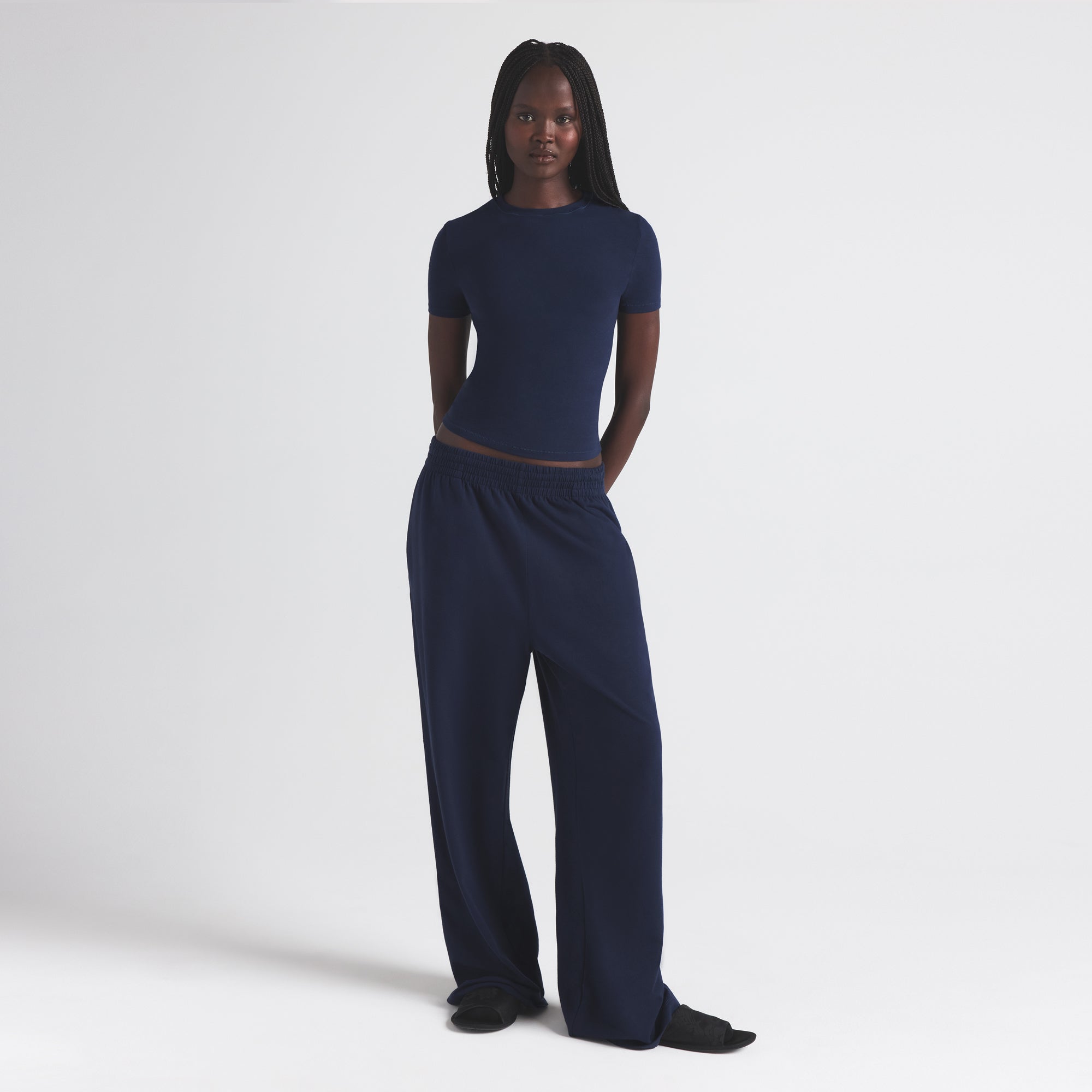 COTTON JERSEY WIDE LEG PANT | NAVY