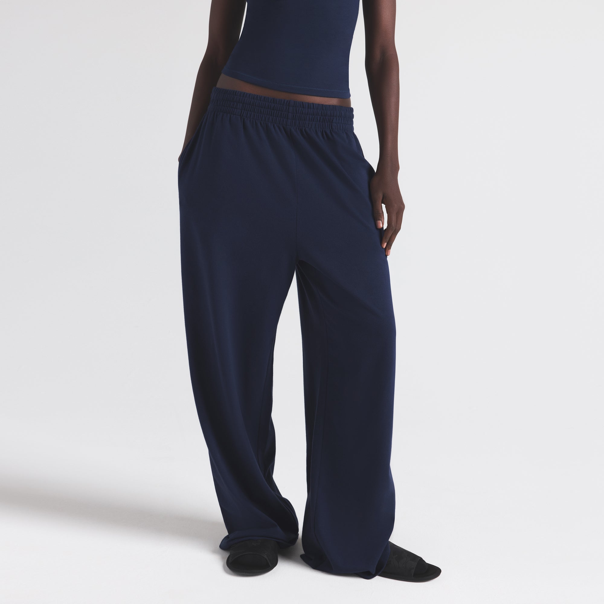 COTTON JERSEY WIDE LEG PANT | NAVY - Image 2