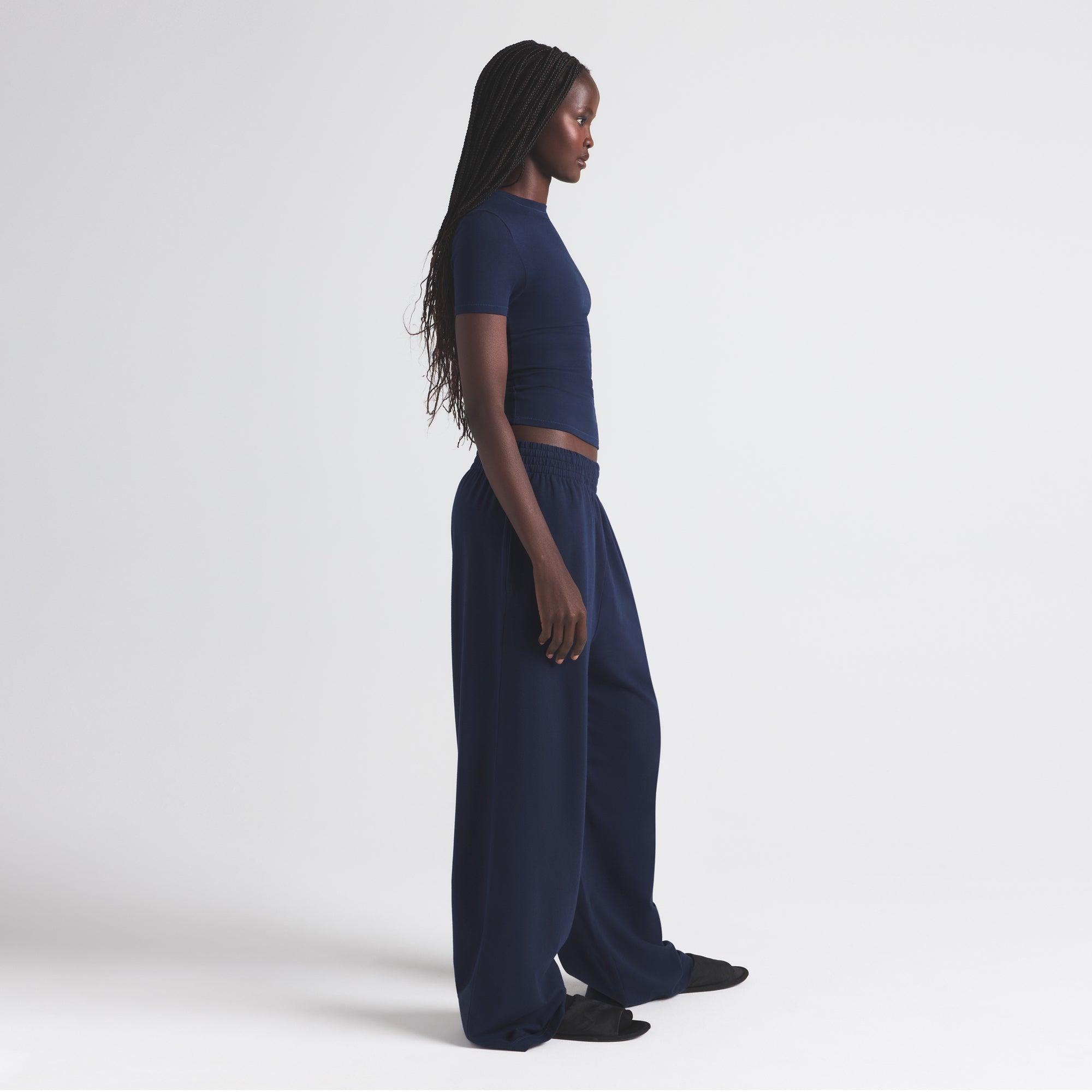 COTTON JERSEY WIDE LEG PANT | NAVY - Image 4