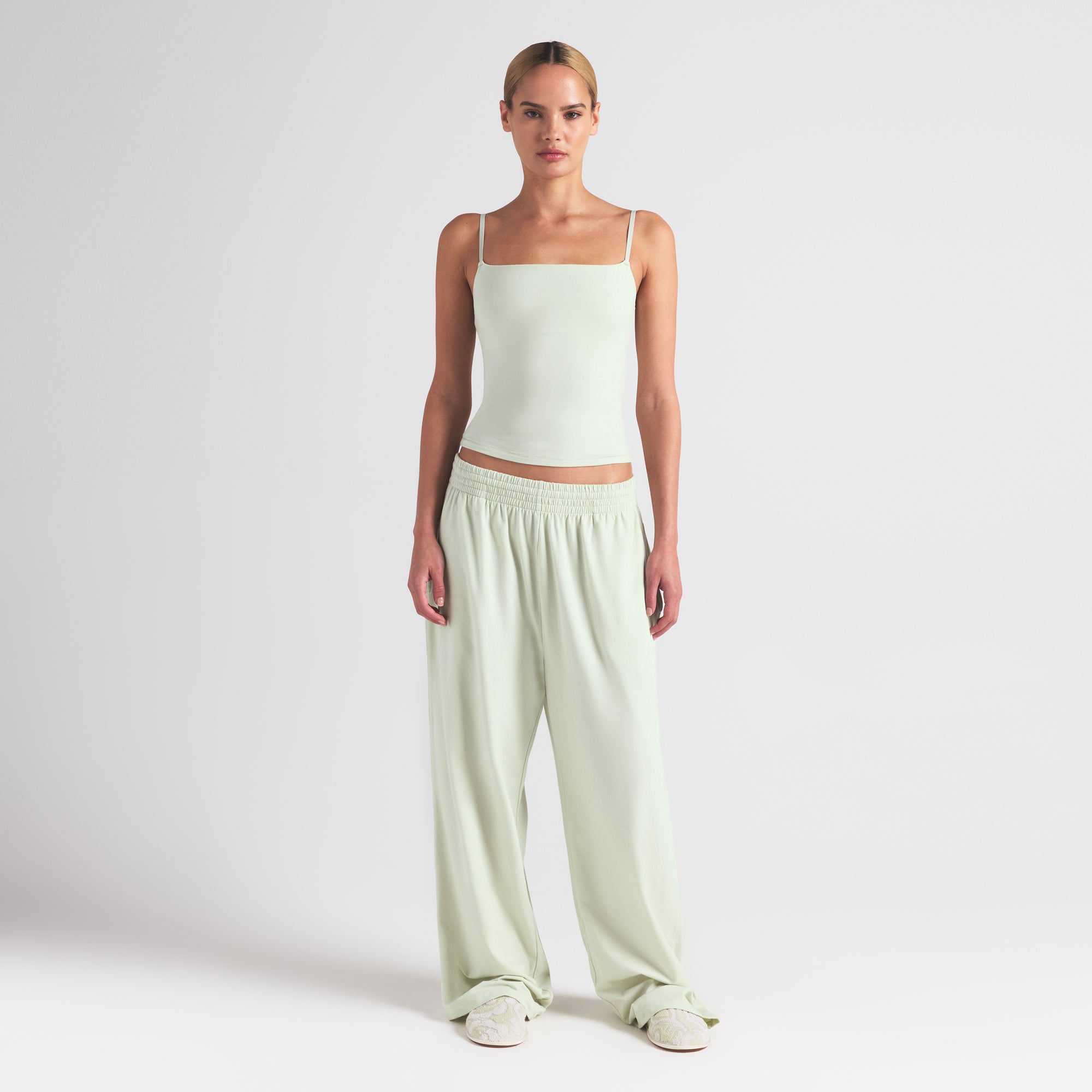COTTON JERSEY WIDE LEG PANT | SPEARMINT