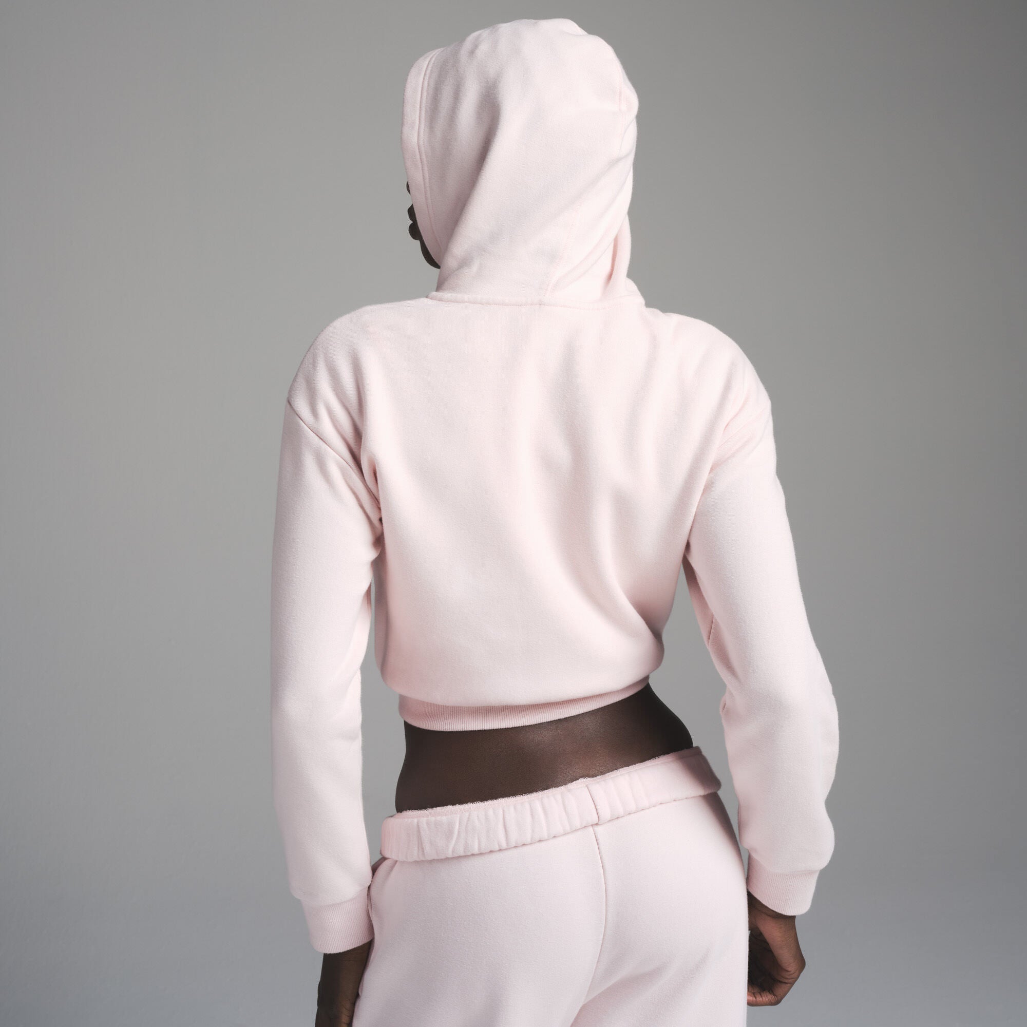 COTTON FLEECE SHRUNKEN ZIP UP HOODIE | BARELY PINK - Image 4