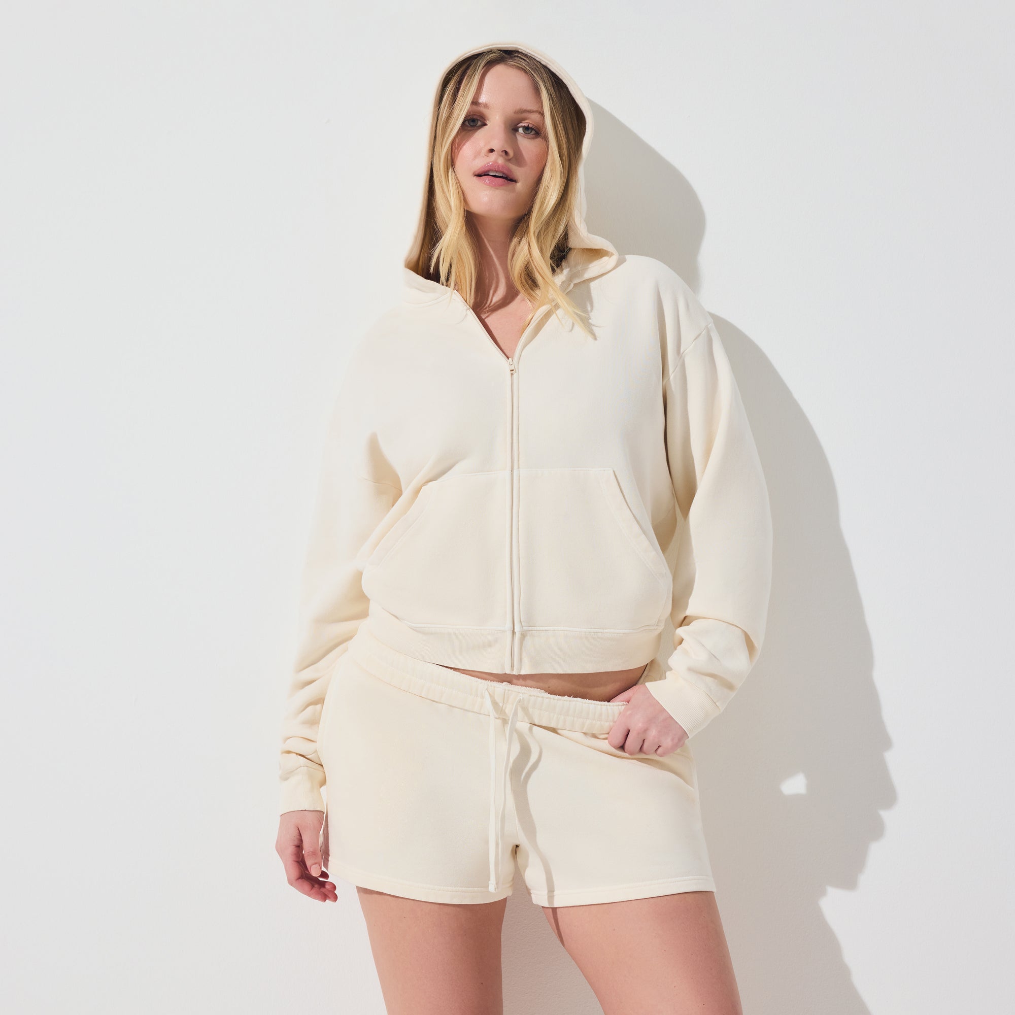 FRENCH TERRY ZIP UP HOODIE | ECRU