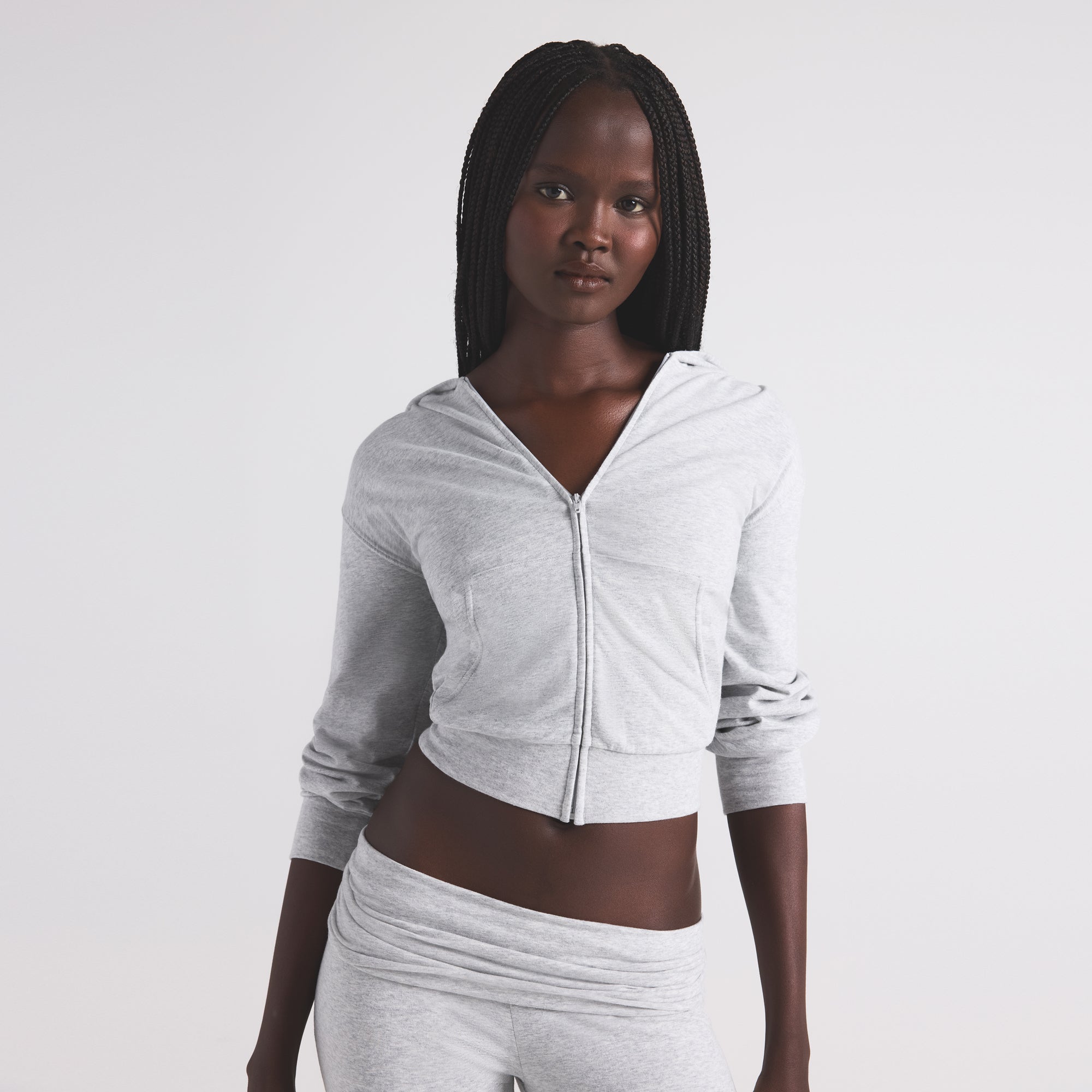 COTTON JERSEY ZIP UP HOODIE | LIGHT HEATHER GREY