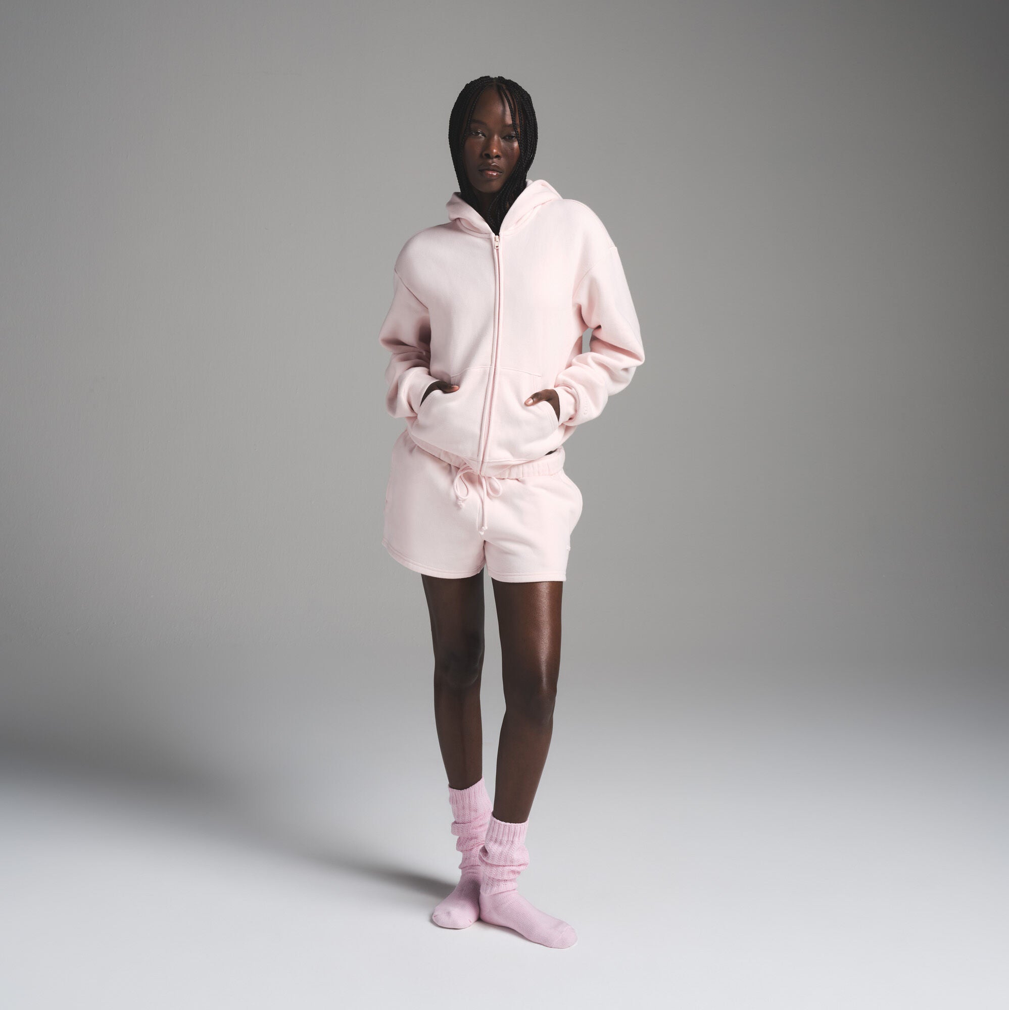 COTTON FLEECE CLASSIC ZIP UP HOODIE | BARELY PINK - Image 2