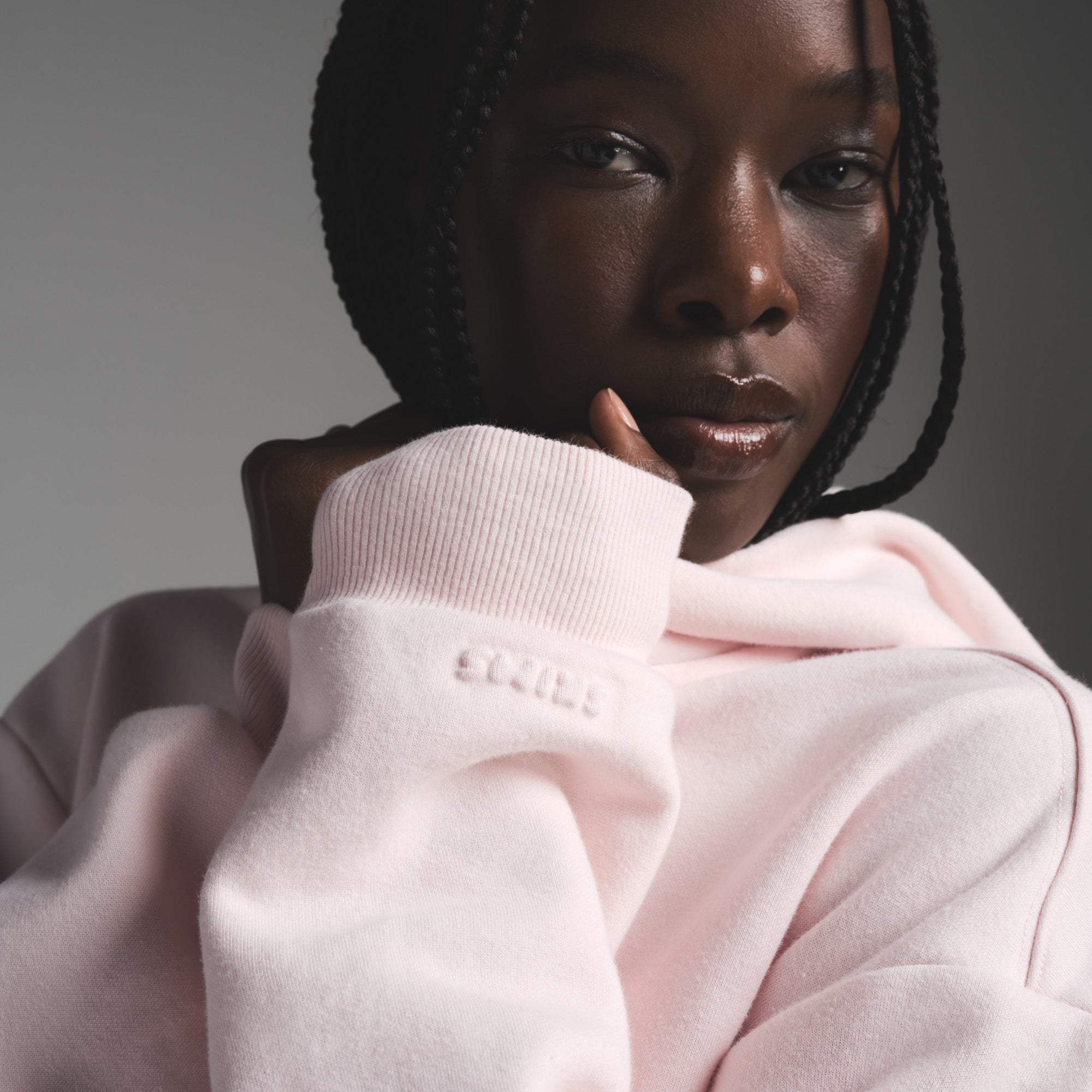 COTTON FLEECE CLASSIC ZIP UP HOODIE | BARELY PINK - Image 3