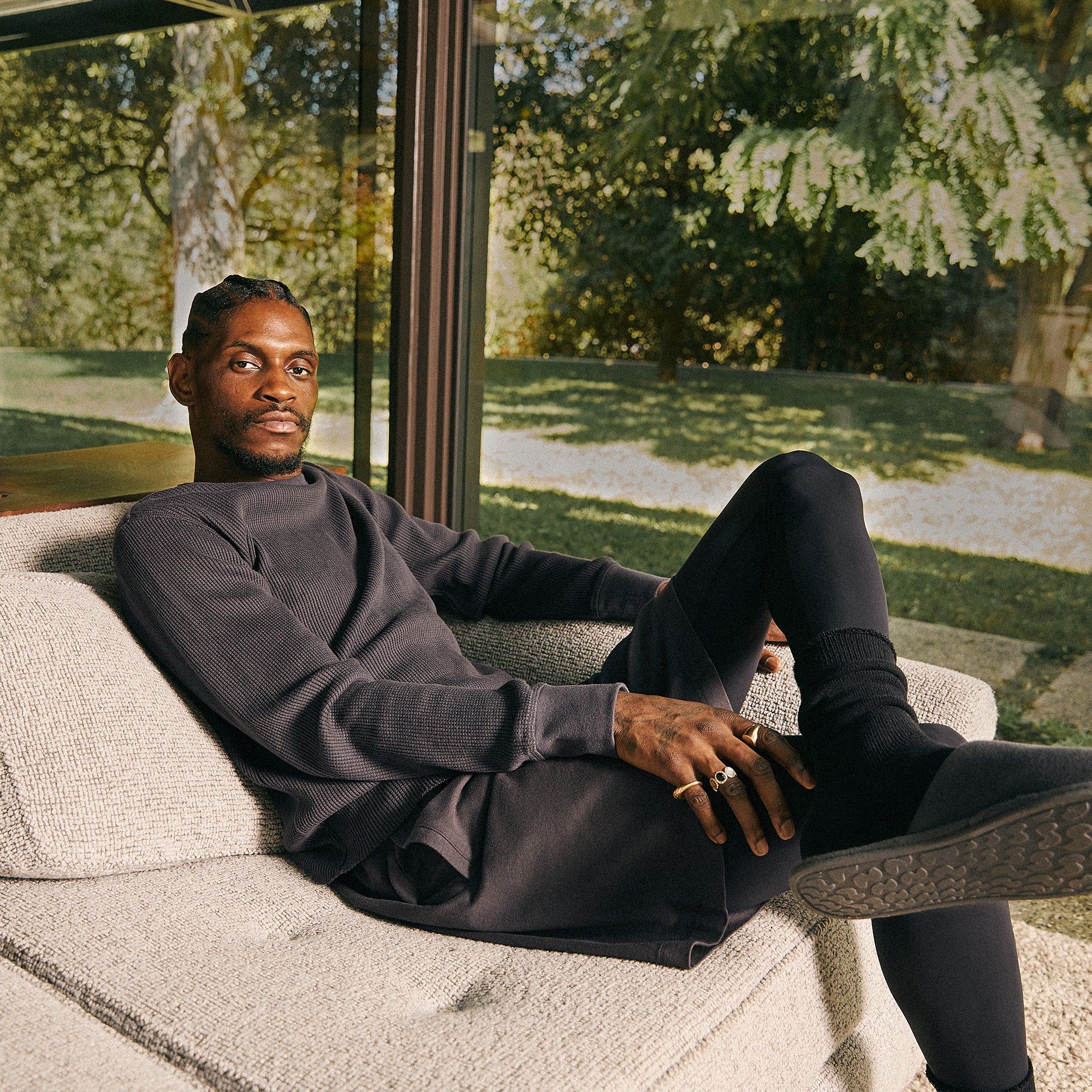 WAFFLE MENS LONG SLEEVE T-SHIRT | ASH - Image 5