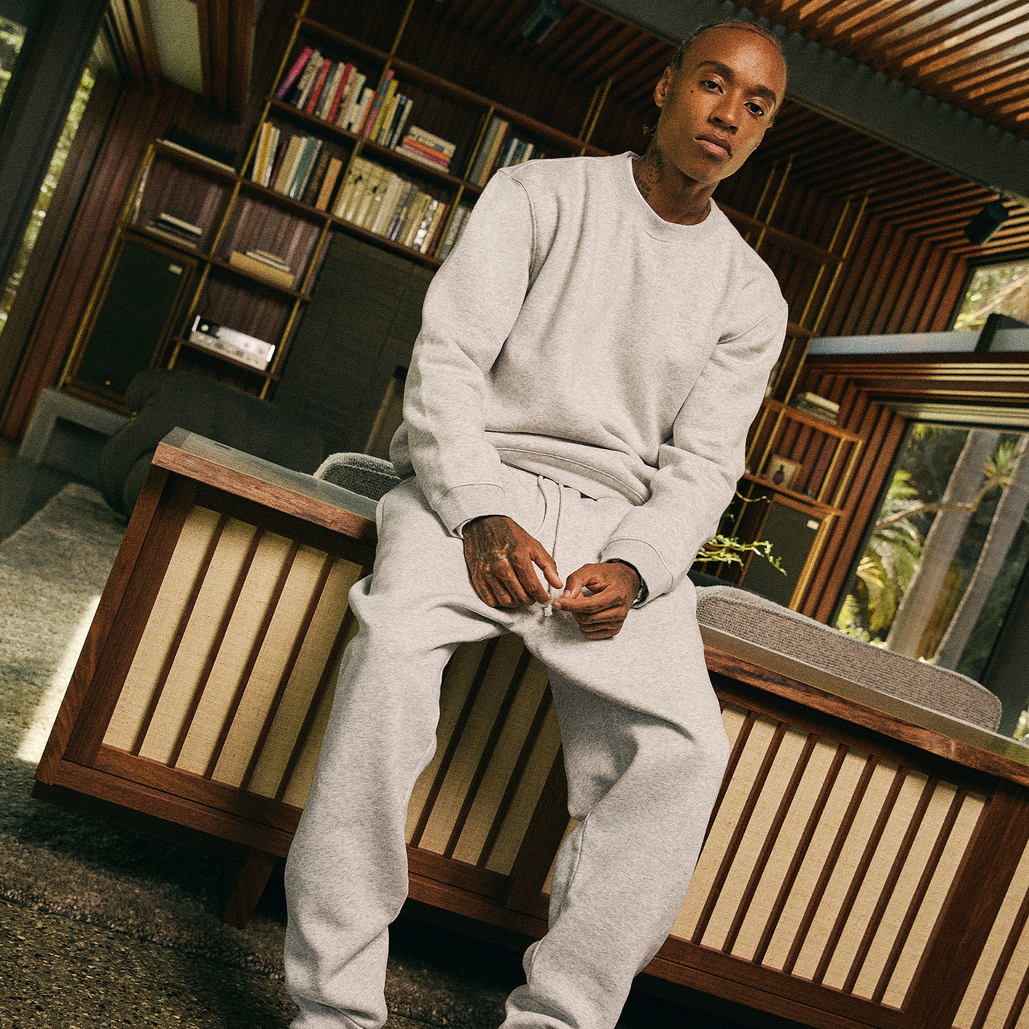 FLEECE LOUNGE MENS CLASSIC STRAIGHT LEG PANT | LIGHT HEATHER GREY - Image 6