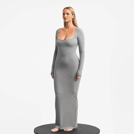 SOFT LOUNGE LONG SLEEVE DRESS | HEATHER GREY - Image 4