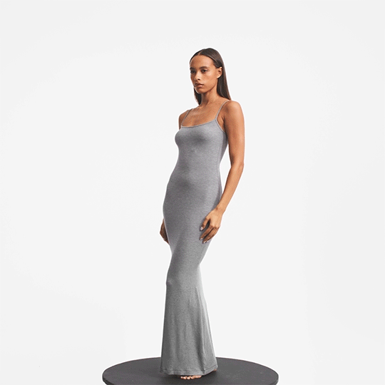 SOFT LOUNGE LONG SLIP DRESS | HEATHER GREY - Image 4
